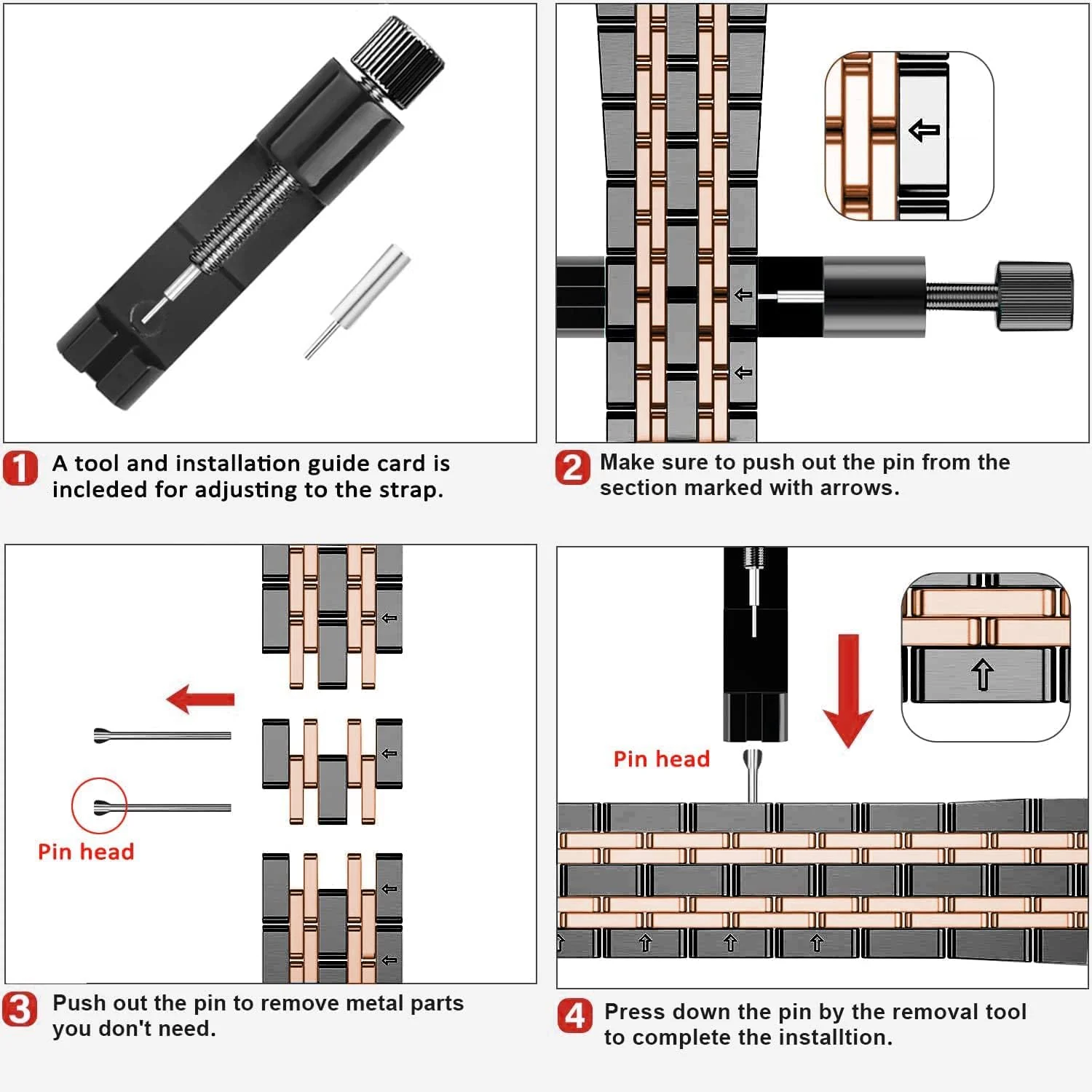 DL3 MOBILAK Band For Apple Watch Ultra Band 49mm 45mm 44mm 42mm 41mm 40mm 38mm, Metal Stainless Steel Strap for Apple Watch Series 8 Ultra 7 6 5 4 3 2 1 Se (38MM/40MM/41MM) - Black & Rose Gold