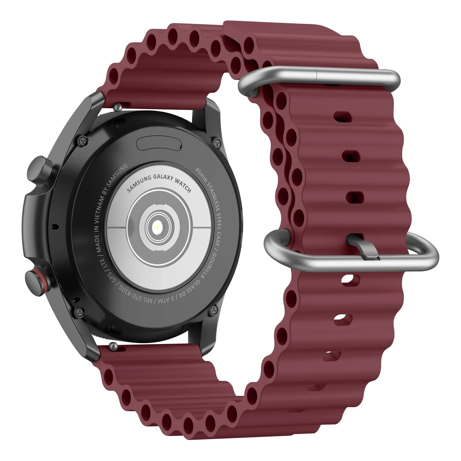 DL3 Mobilak Ocean Bands Silicone 20MM Strap For Samsung Galaxy Watch 7 6 5 4 40mm 44mm/5 Pro 45mm/S2 classic/active 2 40mm 44mm/Amazfi GTS 2/2e/GTS 3/3 Pro/GTS 4/GTS 2 Mini/3 Mini/4 Mini/Bip 3 Pro - Wine Red