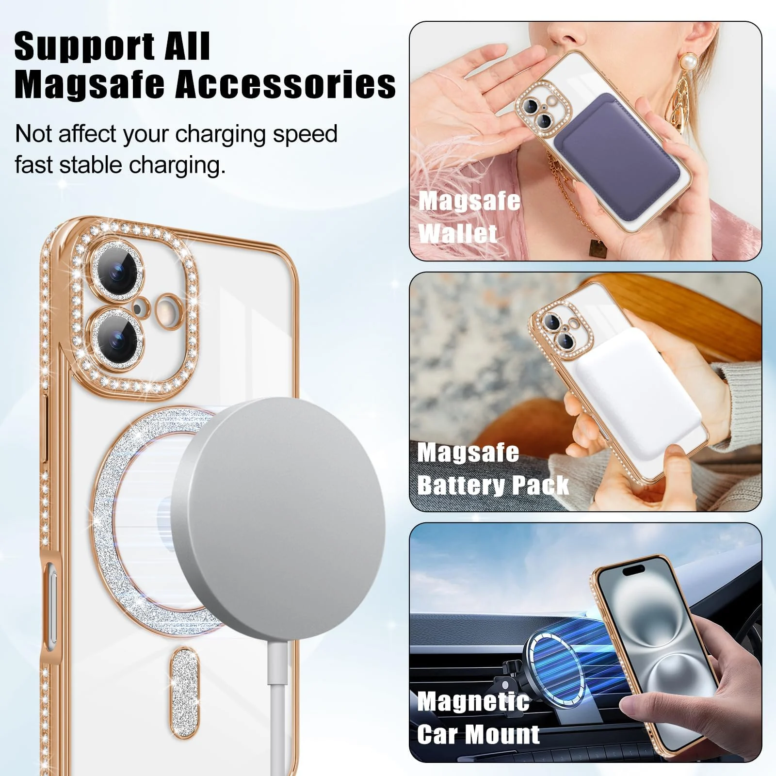 DL3 Mobilak MagSafe-Compatible Magnetic Case for iPhone 16 with Camera Protection and Magnetic Car-Mount Support - Gold