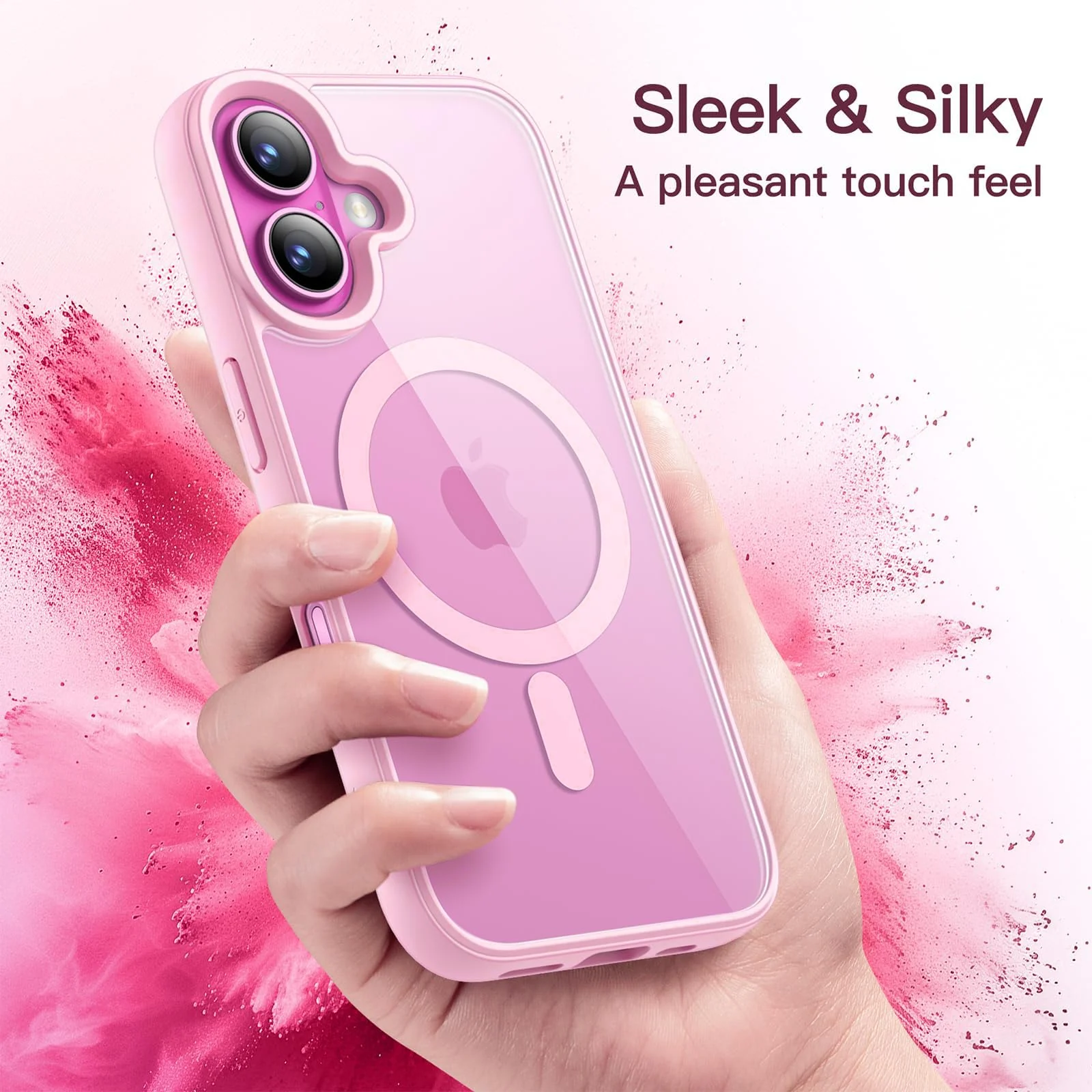 DL3 Mobilak Clear MagSafe-Compatible Magnetic Case for iPhone 16 Plus with Military-Grade Protection - Pink