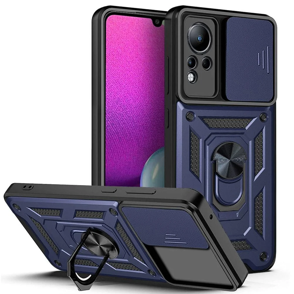 DL3 Mobilak Military-Grade Protective Case with Sliding Camera Cover, Metal Ring Kickstand and Magnetic Car-Mount Support for Infinix Note 12 / Infinix Note 11 - Blue