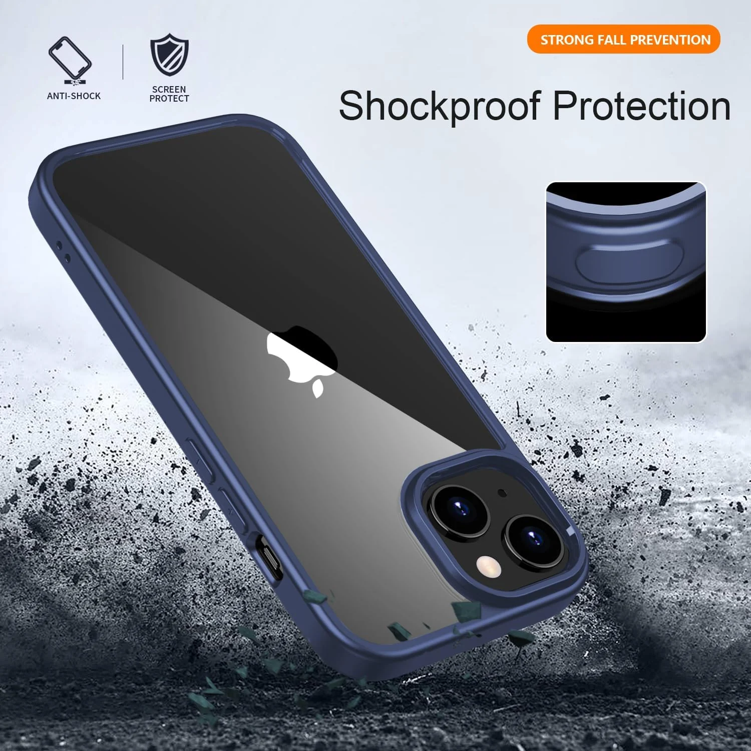 DL3 Mobilak Clear TPU Case for iPhone 15 (6.1 Inch), Supports wireless charging, Shock-absorbing protection, Anti-fingerprint finish - Blue