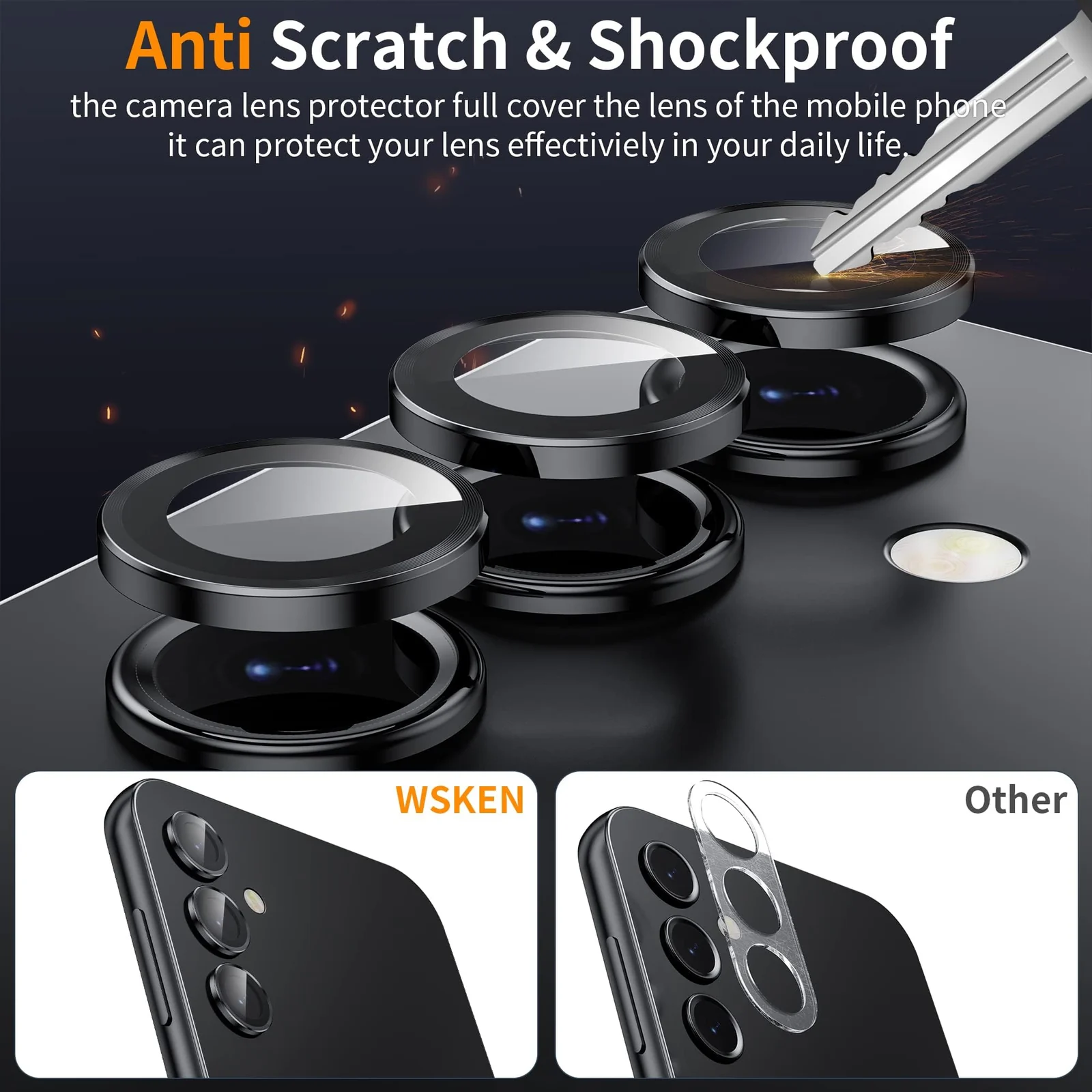 DL3 Mobilak Camera Lens Protector Compatible with Samsung Galaxy A54 5G Camera Lens Film Metal Ring Ultra HD, 9H Hardness, Scratch Resistance Camera Lens Protective Film - Black