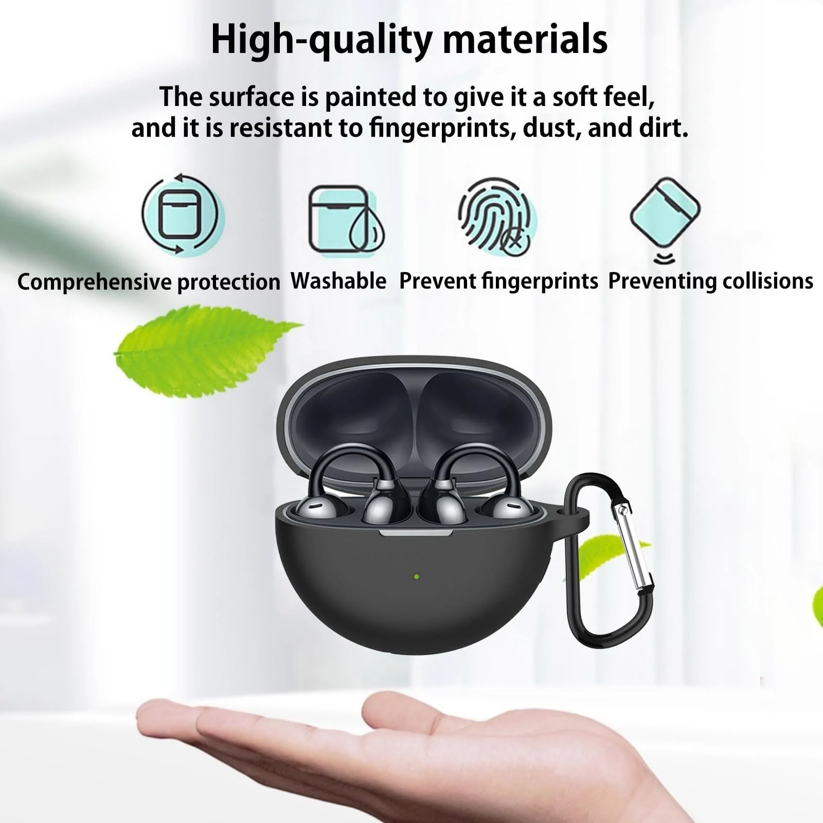 DL3 Mobilak Compatible with Huawei FreeClip Case Cover, Soft Silicone Shockproof Protective Skin Case for Huawei Free Clip Wireless Earbuds with Carabiner, Front LED Visible - Black
