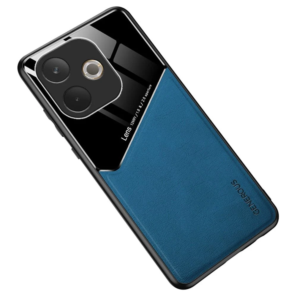 DL3 Mobilak Faux Leather and Plexiglass TPU Case for OPPO A5 Pro with Magnetic Car-Mount Support and Shockproof Design - Blue