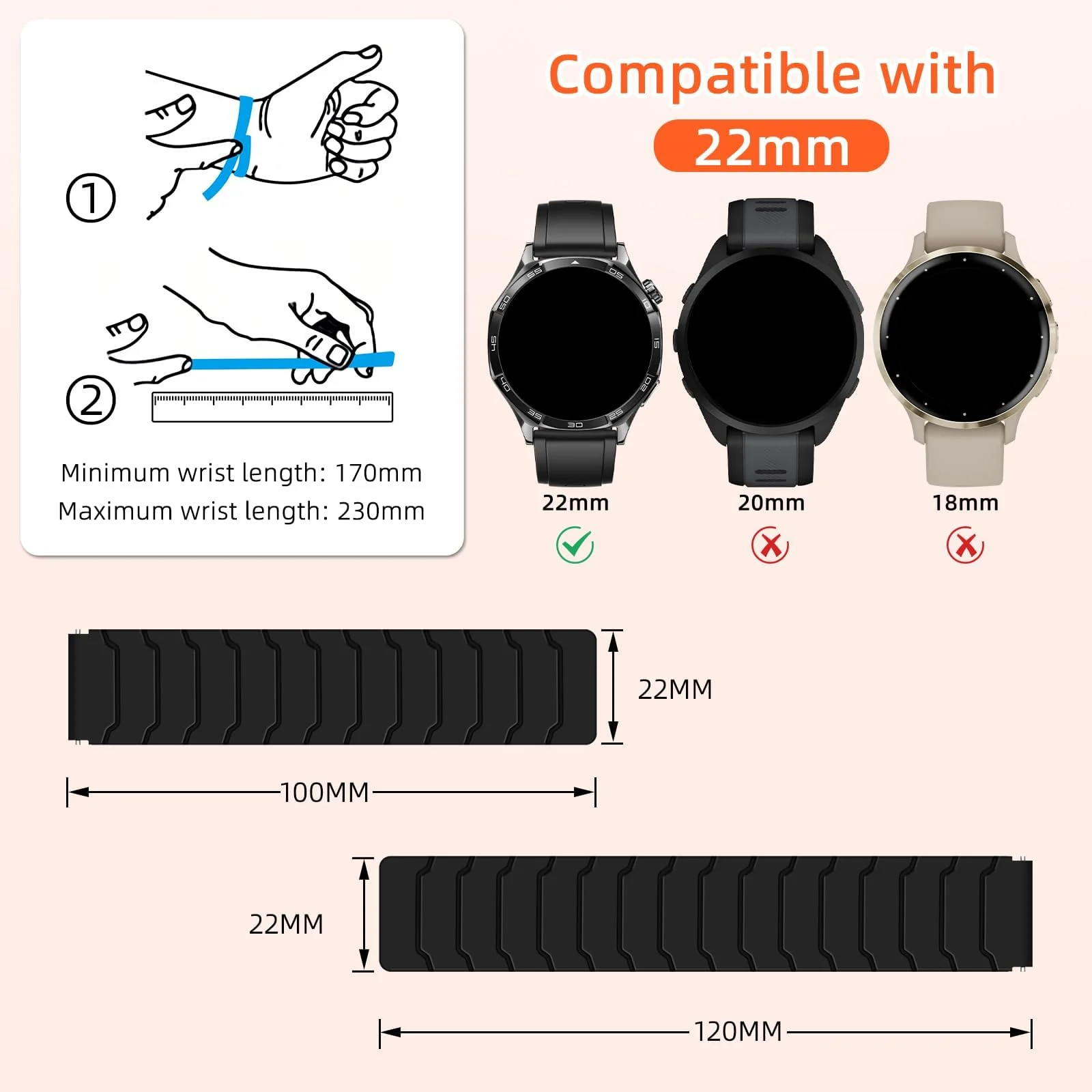 DL3 Mobilak 22mm Silicone Magnetic Strap for Xiaomi Redmi Watch 5 Active/5 Lite/Samsung Galaxy Watch 46mm/Watch 3 45mm/Gear S3/Huawei watch (GT6 GT5 GT4 GT3 GT2 GT 46MM)/GT2E/GT6 Pro/GT 5 Pro/Amazfit GTR4/Bip 6 - A-black/orange