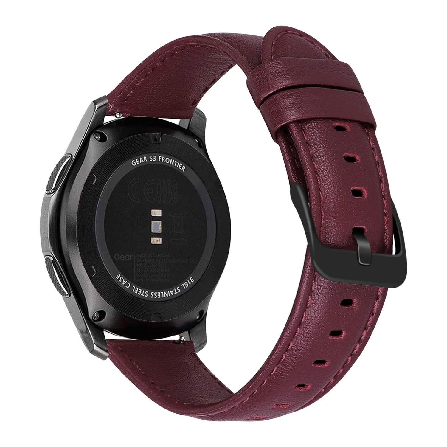 DL3 Mobilak Leather Band 20MM Strap For Samsung Gear Sport/Watch 4/Watch 5/5 Pro /S2 classic/active 2 40mm 44mm/Amazfit GTS 3/ GTS 4/4 Mini/Bip 3/Pro/GTS 2 mini/GTS 2e/Bip U/UPro - Wine Red