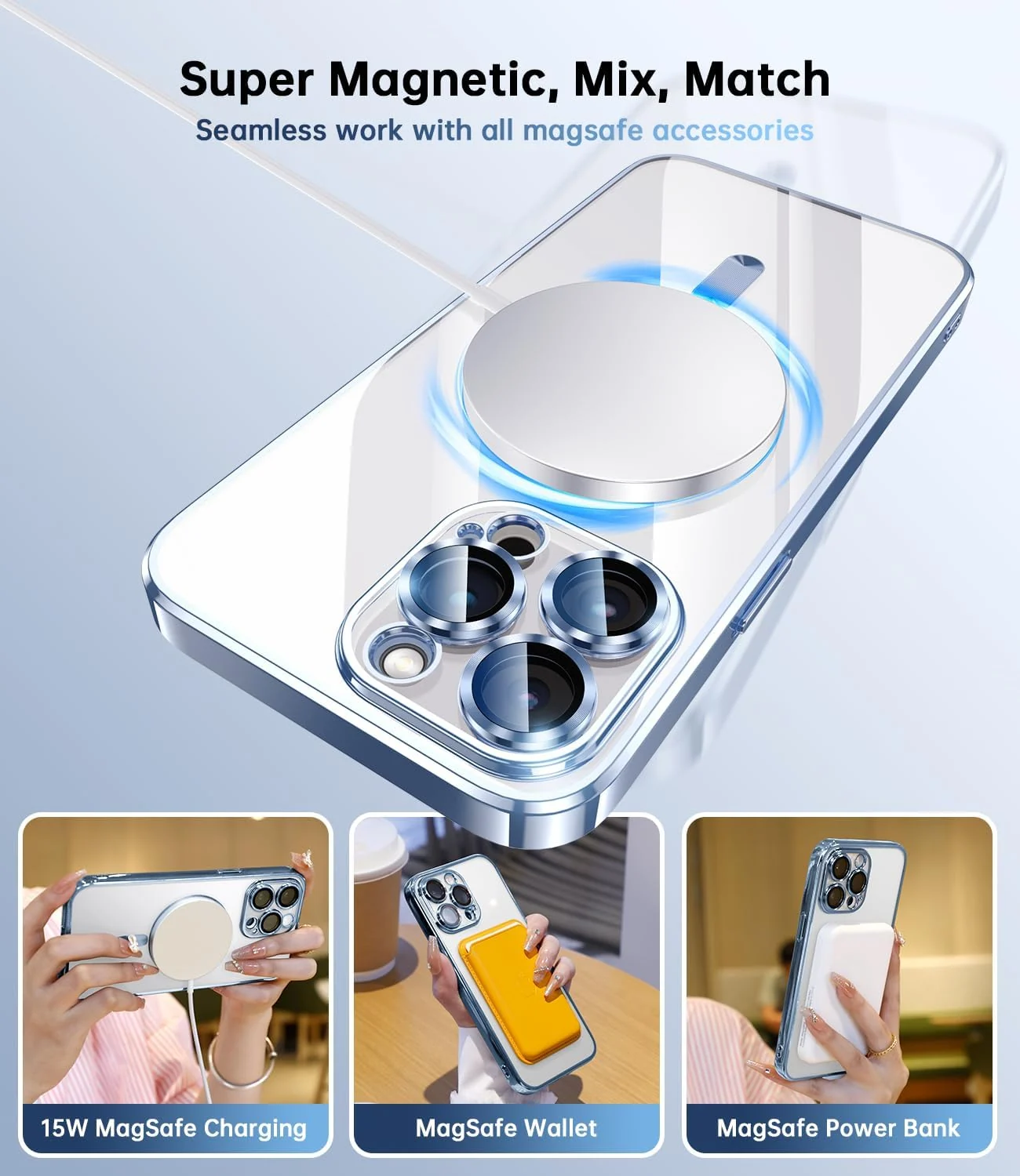 DL3 MOBILAK Case for iPhone 13 Pro (6.1 Inch) Compatible with MagSafe, with Camera Lens Protector, Magnetic Clear Case Slim Plated Protective Case - Sierra Blue