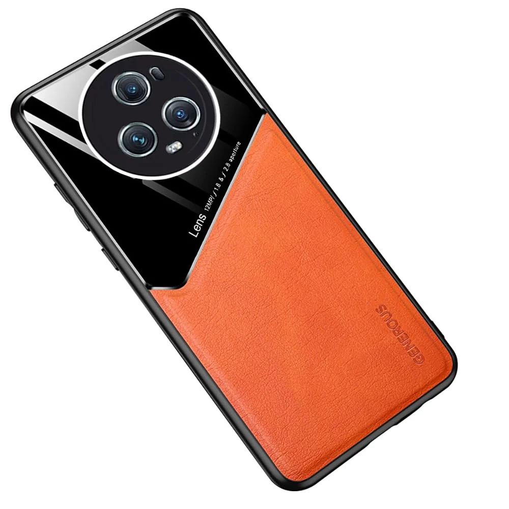 DL3 Mobilak Faux Leather and Plexiglass TPU Case for Honor Magic 5 Pro with Magnetic Car-Mount Support and Shockproof Design - Orange