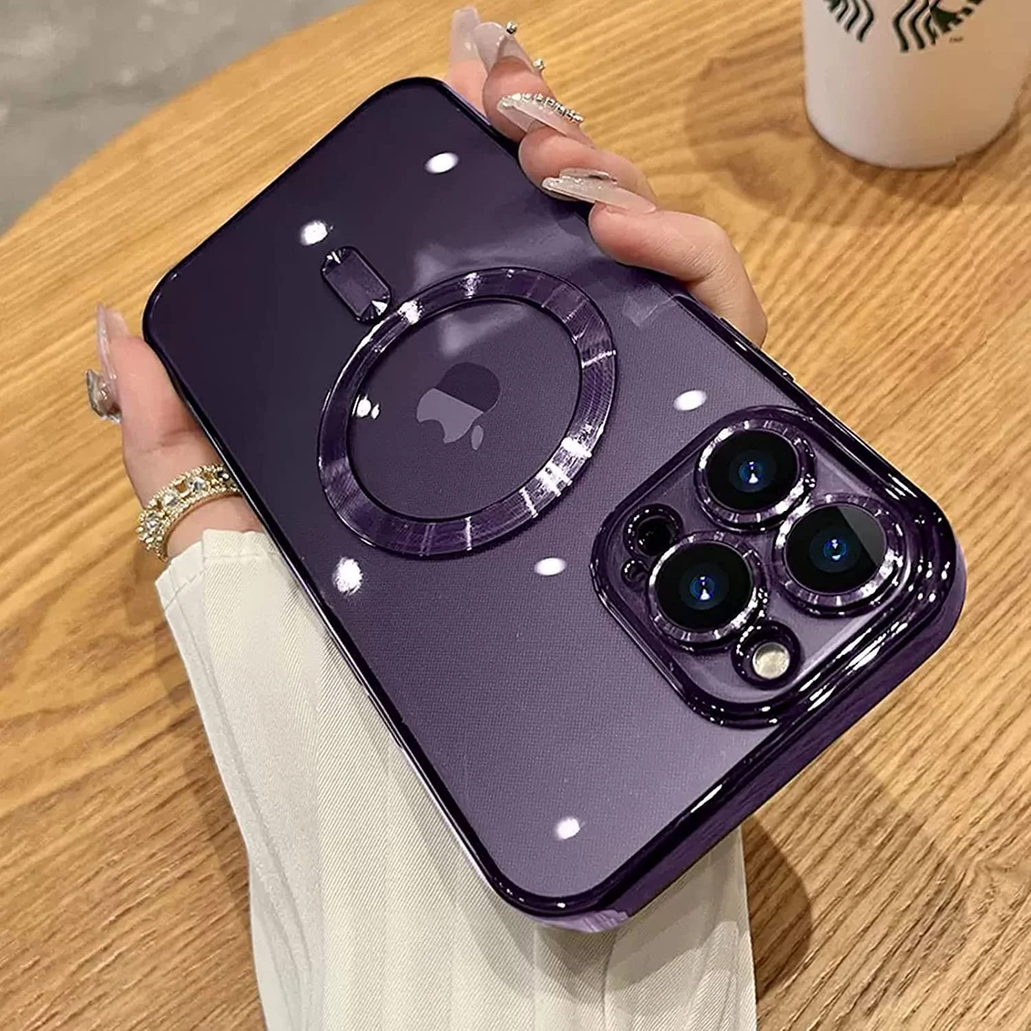 DL3 Mobilak Clear MagSafe-Compatible TPU Case and Camera Lens Protector for iPhone 13 Pro Max - Deep Purple