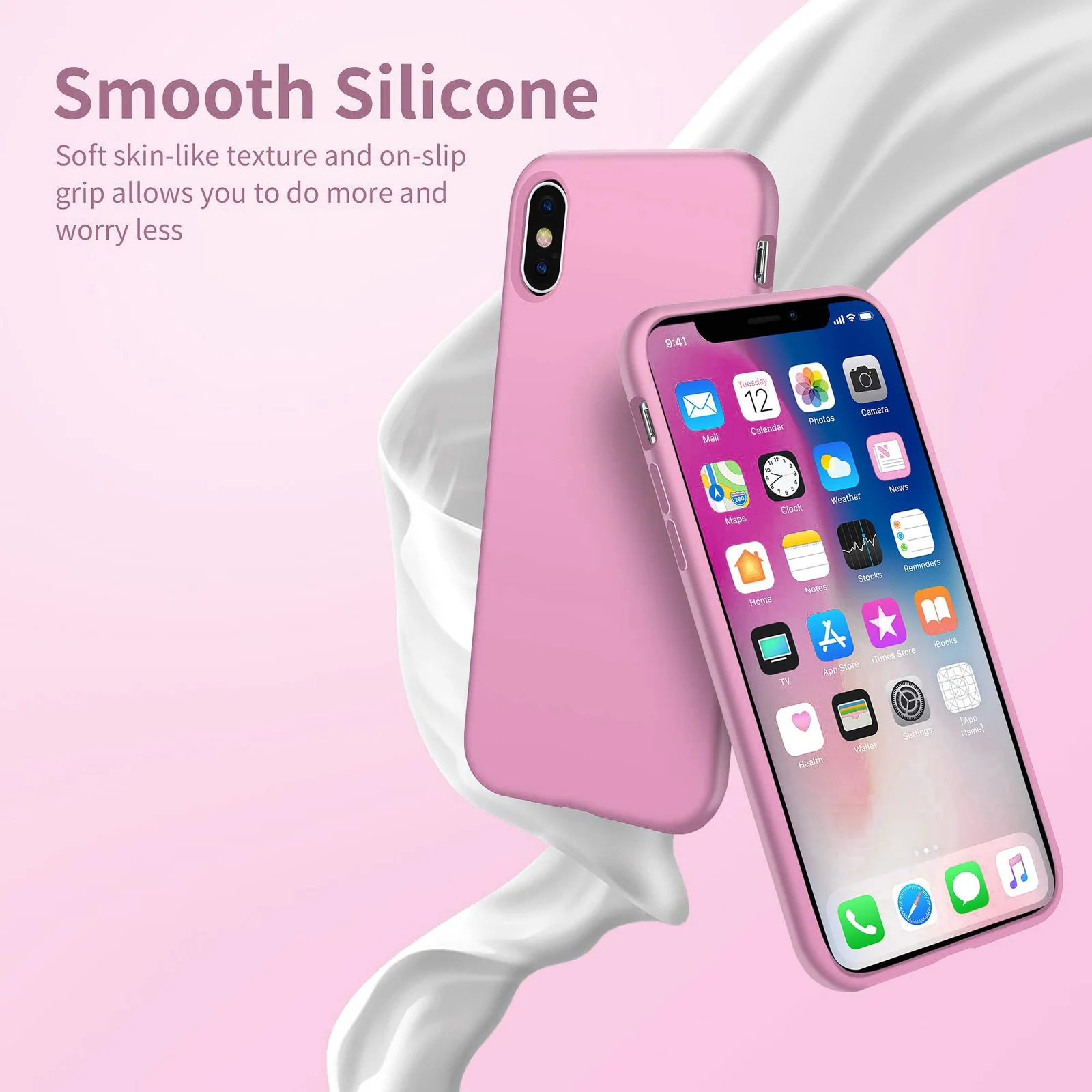 DL3 Mobilak Liquid Silicone Protective Case for iPhone X / iPhone XS with Camera Protection and Microfiber Lining - Pink 2