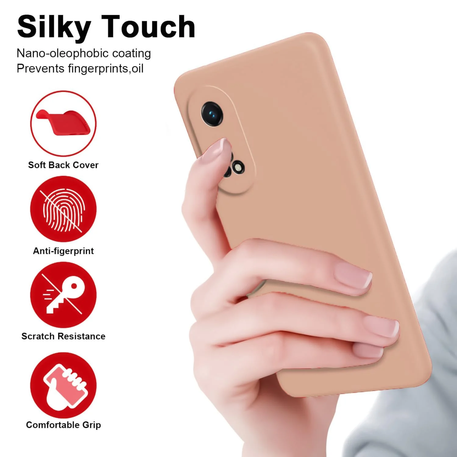 DL3 Mobilak Silicone Protective Case for OPPO Reno 8T 4G (Not 5G), Shock-absorbing protection, Scratch-resistant surface, Soft microfiber lining - Light Orange