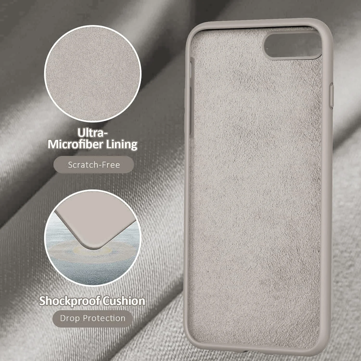 DL3 Mobilak Liquid Silicone Protective Case for iPhone 7 Plus / iPhone 8 Plus with Camera Protection and Microfiber Lining - Stone 3
