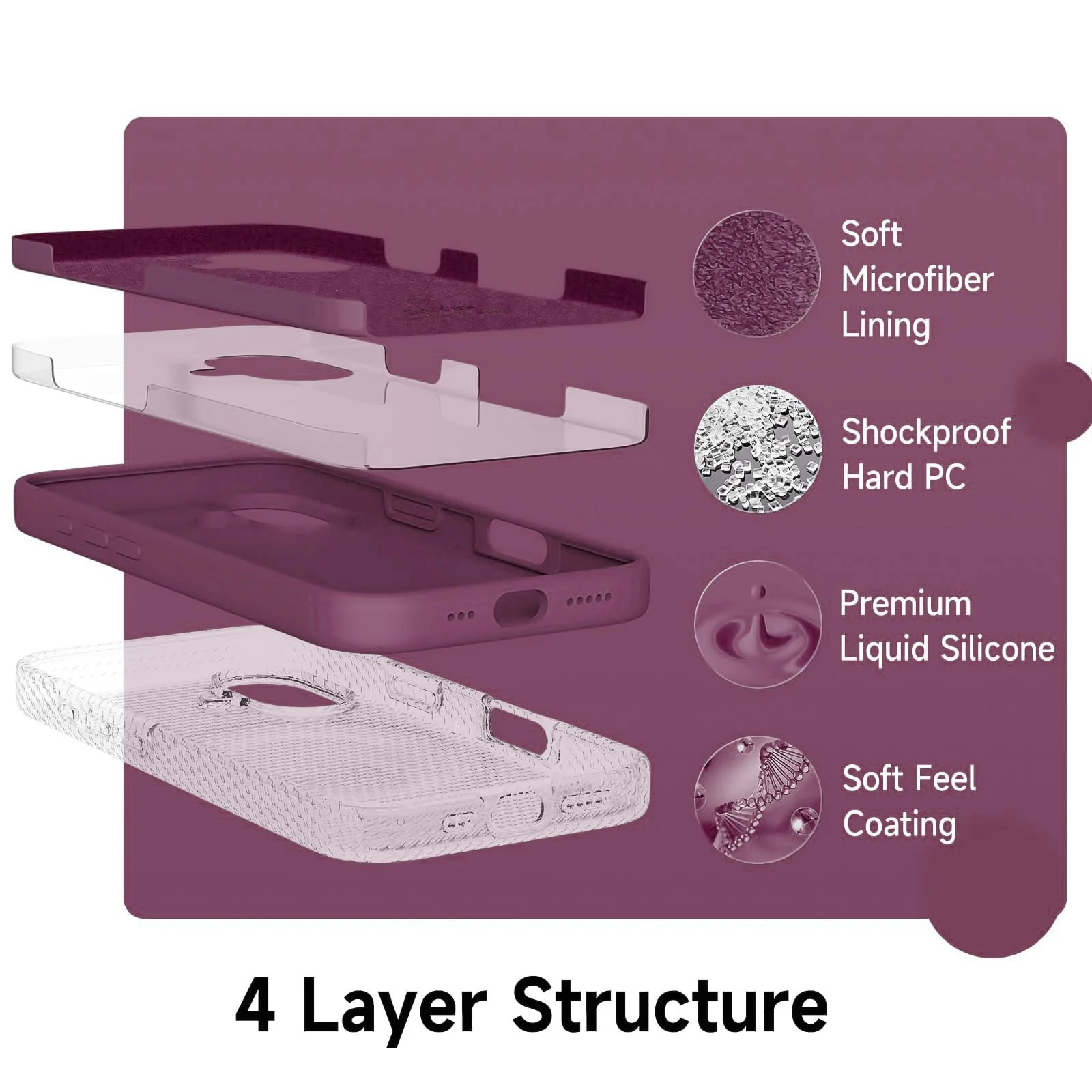 DL3 Mobilak Liquid Silicone Protective Case with Soft Microfiber Lining for iPhone 16+ Plus 6.7-Inch - Wine Red