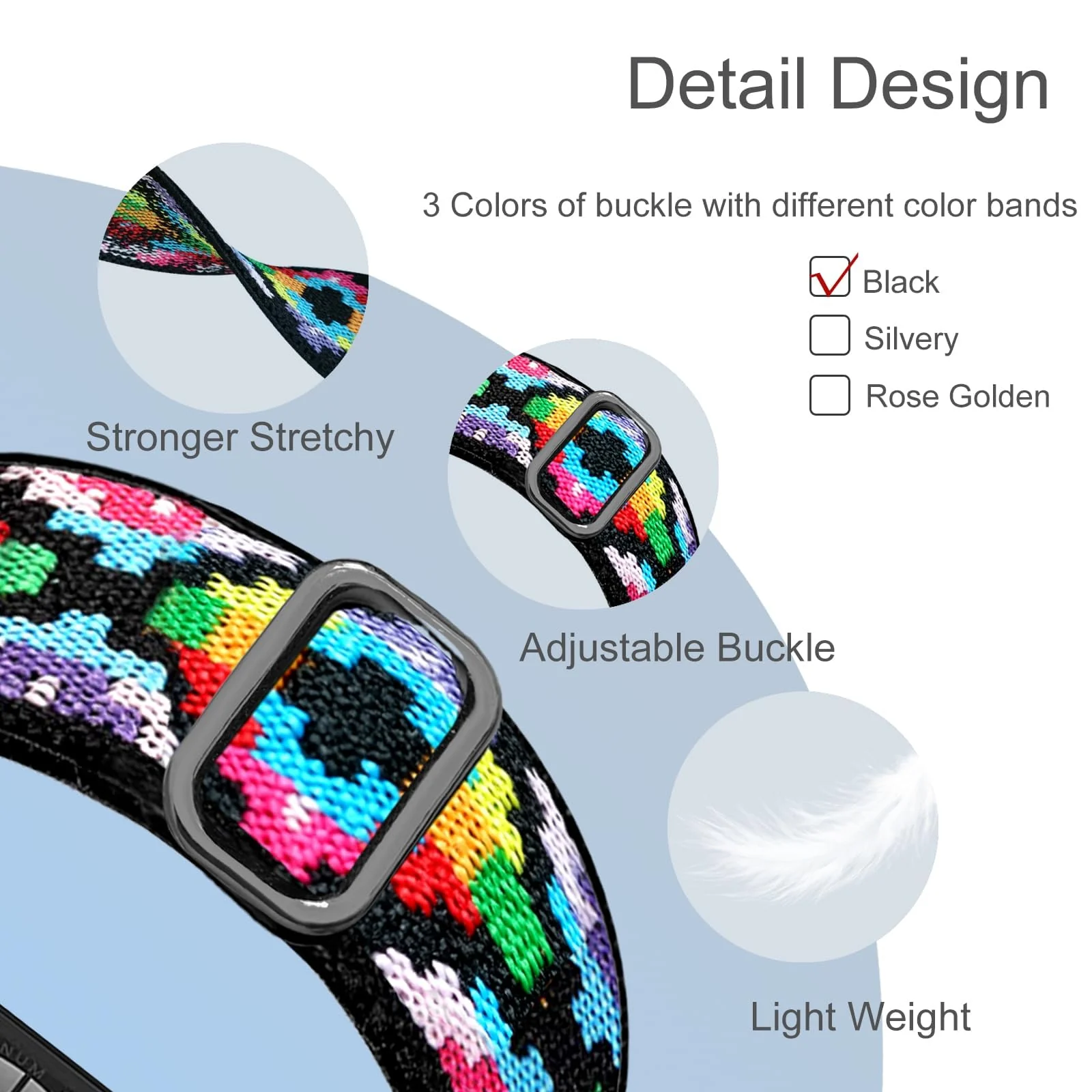 DL3 MOBILAK Elastic Nylon Watch Strap for Huawei Watch Fit 4 Pro / Fit 3, Boho Rainbow