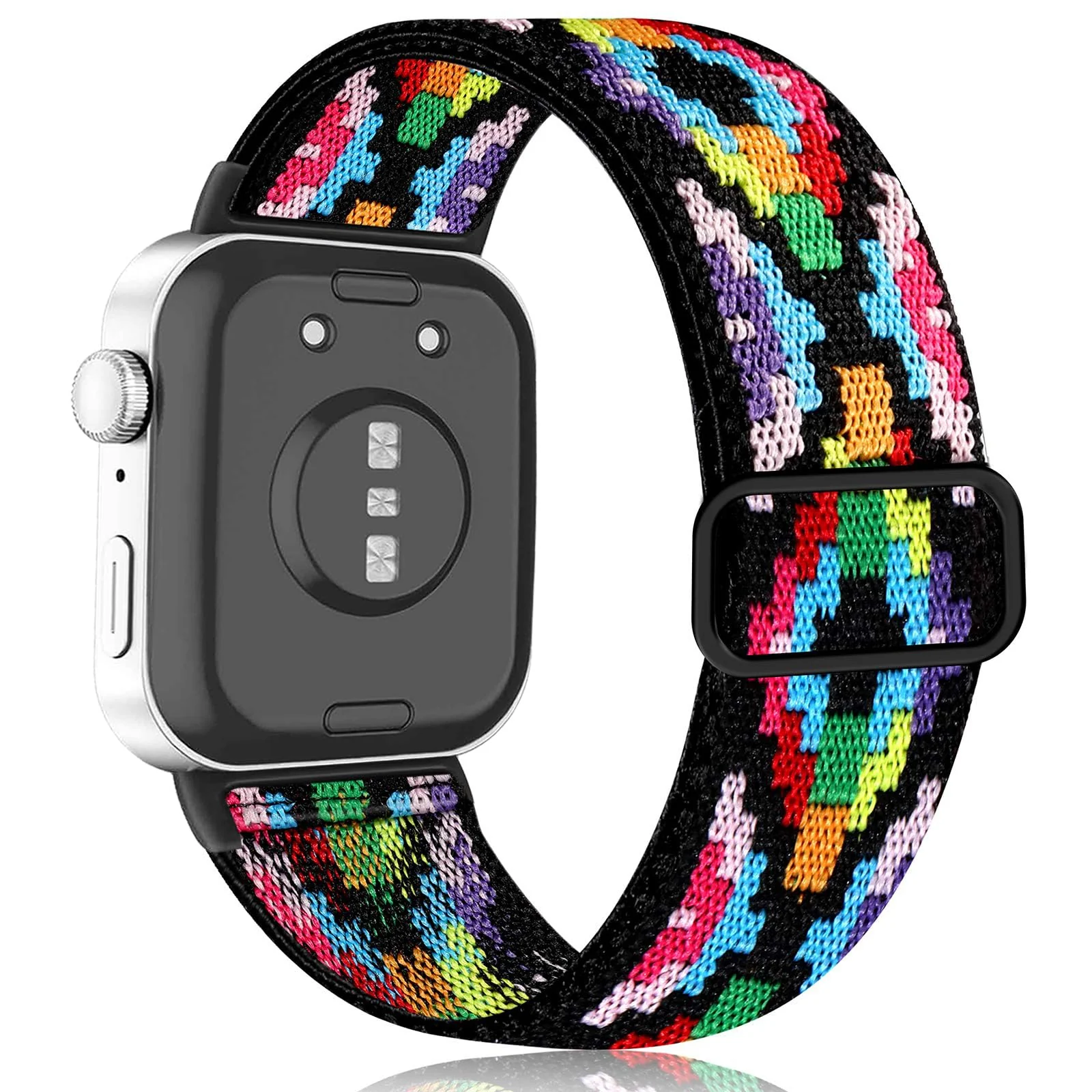 DL3 MOBILAK Elastic Nylon Watch Strap for Huawei Watch Fit 4 Pro / Fit 3, Boho Rainbow