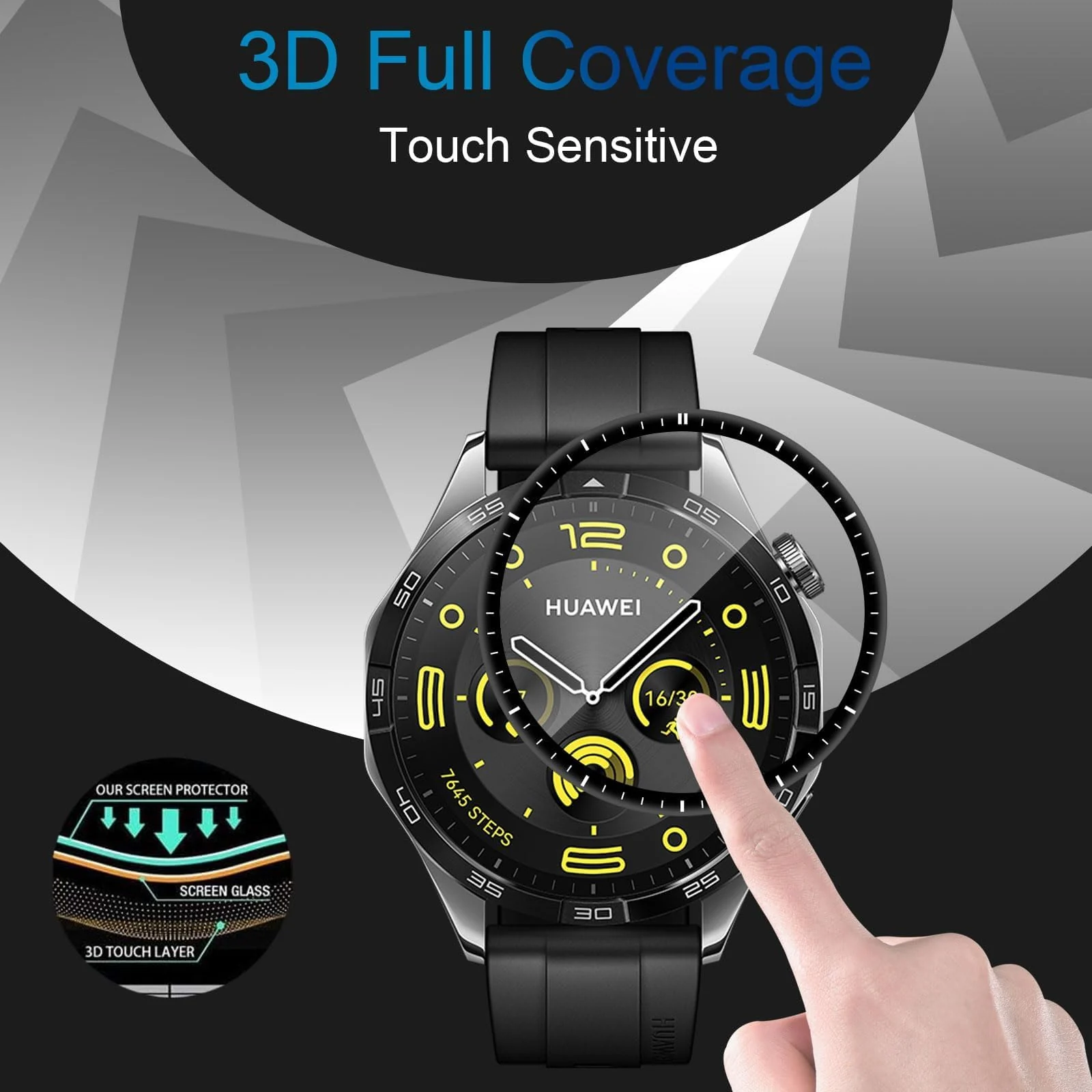DL3 Mobilak Screen Protector For Huawei Watch GT4 46mm, 3D Curved Soft Edge Protective Film [Anti-Scratch] [Bubble Free] [Ultra Shatterproof] [High Sensitive] (Not Glass) Screen For GT 4 46mm - Black