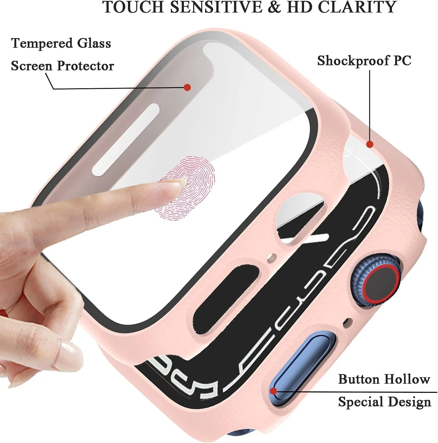 DL3 Mobilak Hard Case Designed for Apple Watch Series 9/8/7 45mm, Built-in 9H [HD Clear] Tempered Glass Screen Protector, [Full Protection] Slim Cover for iWatchSeries 9/8/7 45mm - Pink