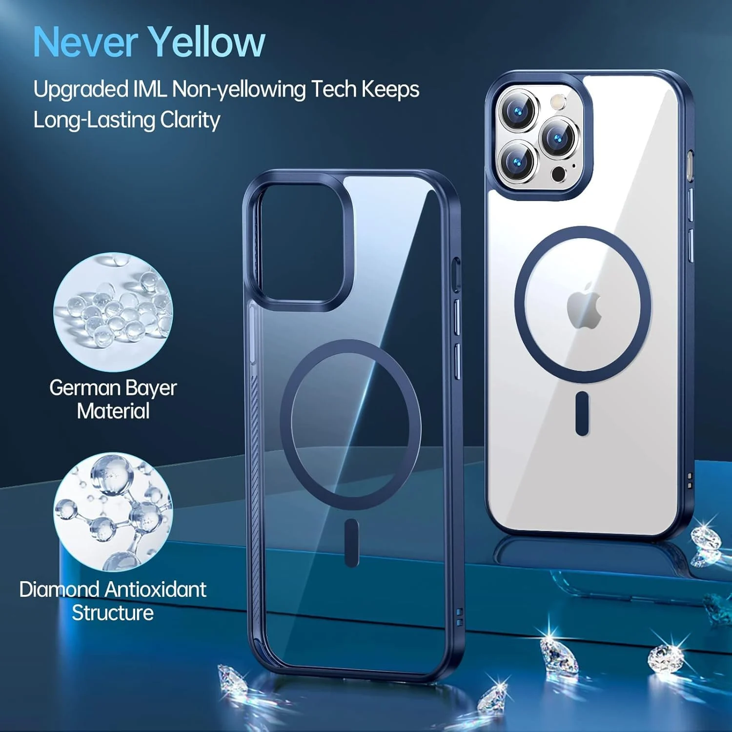 DL3 Mobilak Clear MagSafe-Compatible Magnetic Case for iPhone 16 Pro Max with Military-Grade Protection - Blue