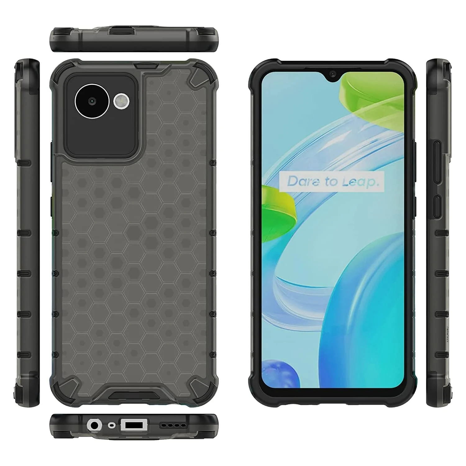DL3 Mobilak Honeycomb Protective Case for realme C30 / realme Narzo 50i, Shock-absorbing protection, Transparent design, Slim, lightweight profile - Black