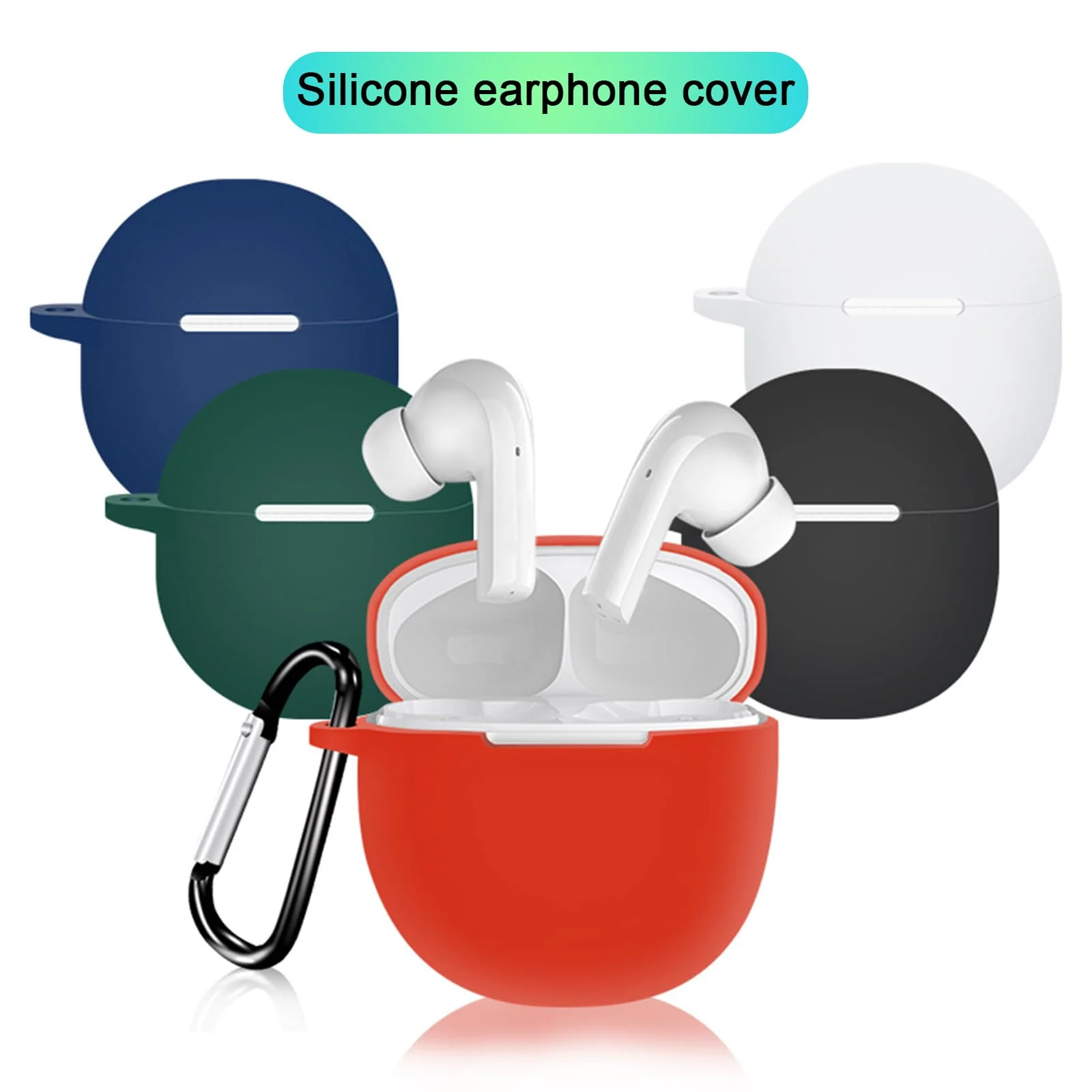 DL3 Mobilak Silicone Case Compatible with QCY T18 Melobuds Earbuds, Soft Silicone Protective Case Cover, Shockproof Sleeve with Carabiner - Black