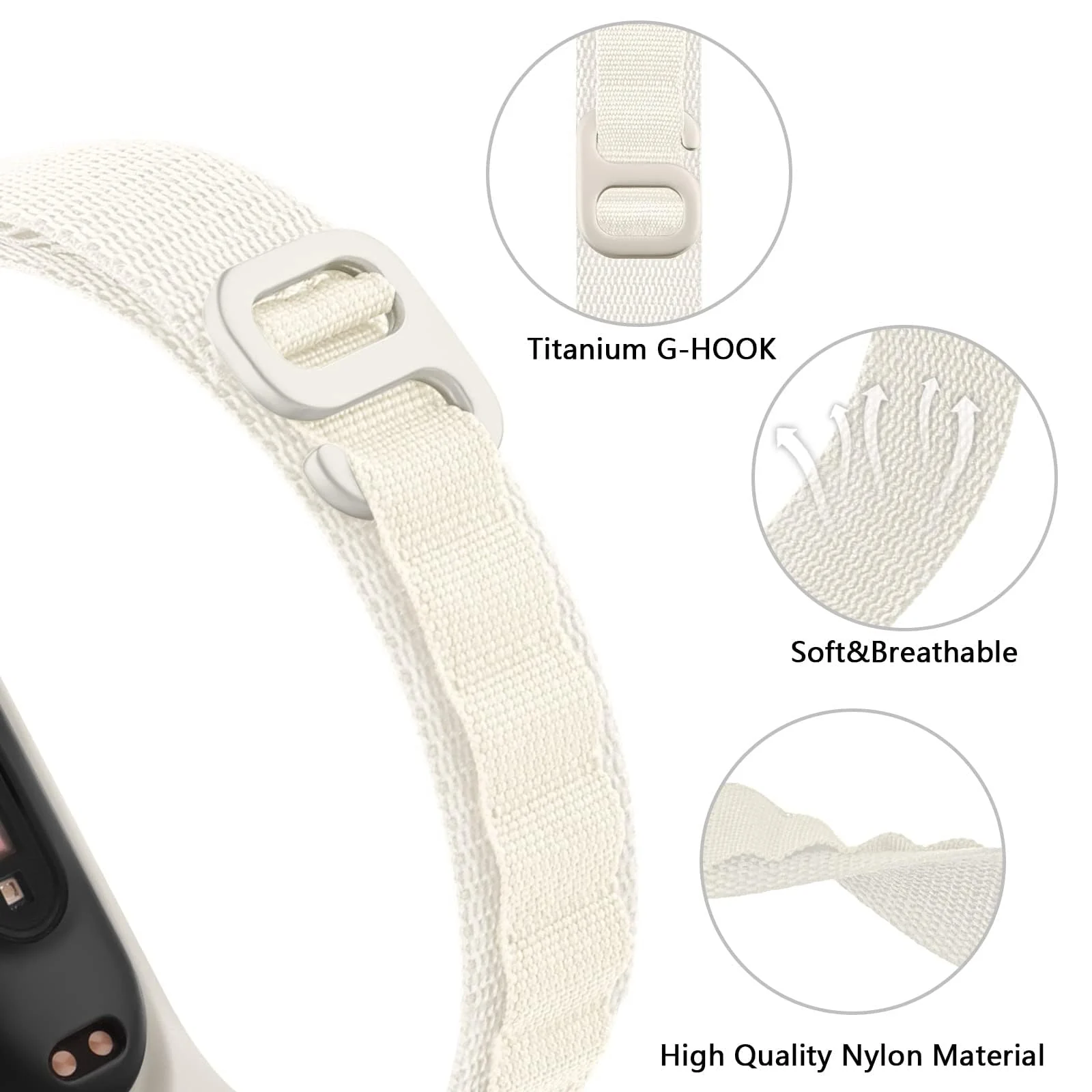 DL3 MOBILAK Alpine Loop Band for Xiaomi Mi Band 7/Mi Band 6/Mi Band 5/Mi Band 4/Mi Band 3,Women Men Nylon Sport Solo Loop Rugged Wristband with G‑Hook - Starlight
