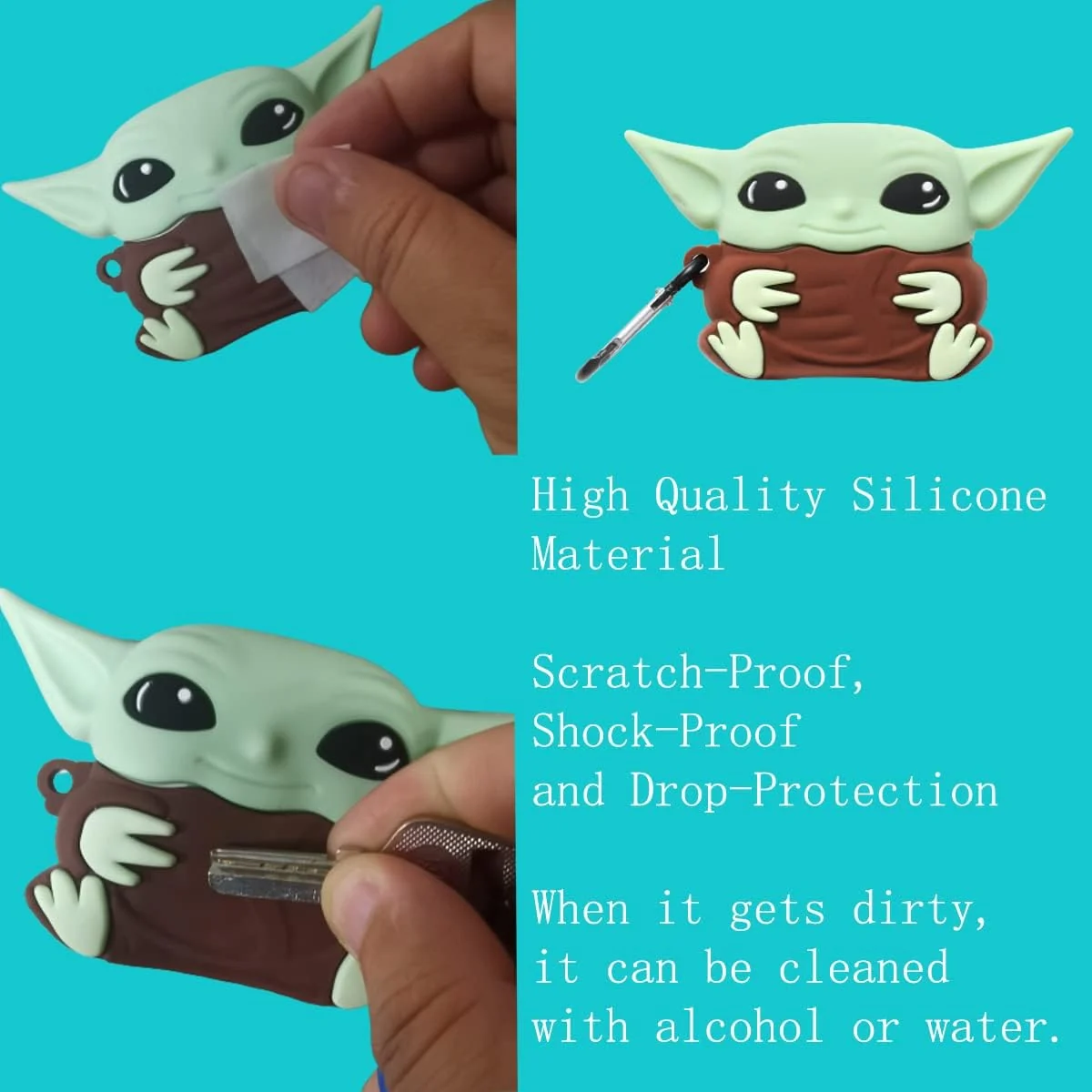DL3 Mobilak For AirPods Pro Case Soft Silicone Shockproof Cover for Apple AirPods Pro, New 3D Cute Cartoon Creative Fun Case Skin with Keychain Design for AirPods Pro Charging Case 2019 - Yoda Baby