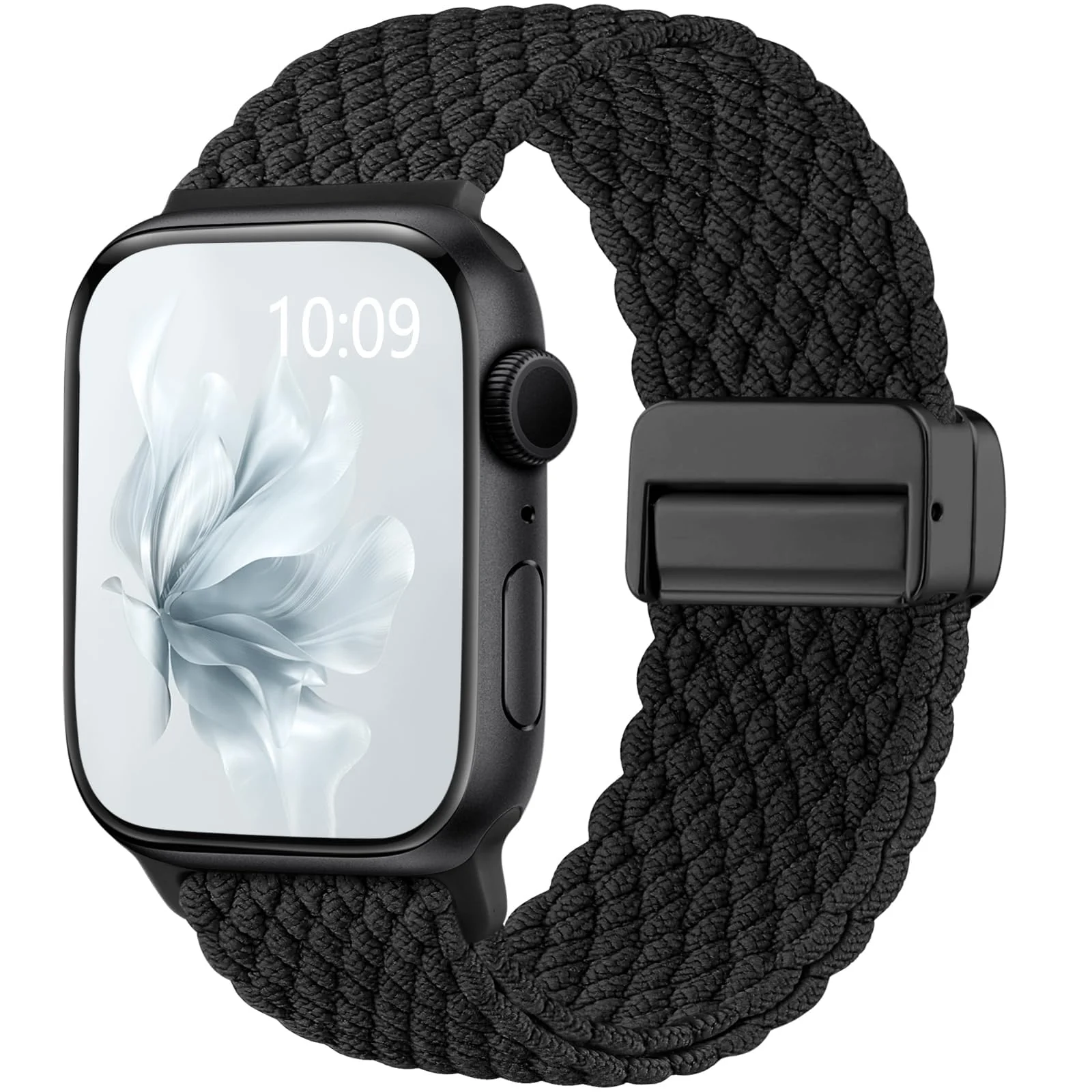 DL3 Mobilak Sport Solo Loop Compatible with Apple Watch Band 42mm 44mm 45mm 46mm 49mm for Women Men, Magnetic Strap Stretchy Braided Wristband for iWatch Series 11 10 9 8 7 6 5 4 3 Ultra 3 2 1 SE SE2 - Black