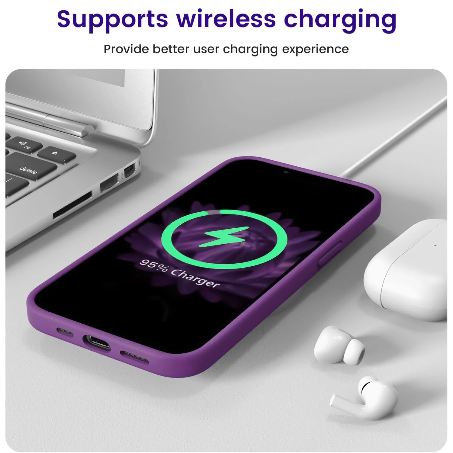 DL3 Mobilak Liquid Silicone Protective Case for iPhone 13 / iPhone 14 with Camera Protection and Microfiber Lining - Purple