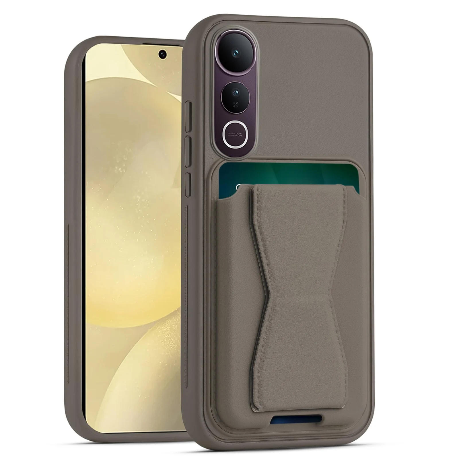 DL3 Mobilak Leather Wallet Case for vivo V50 Lite 4G / 5G, Camera protection, Shock-absorbing protection, Built-in kickstand - Titanium