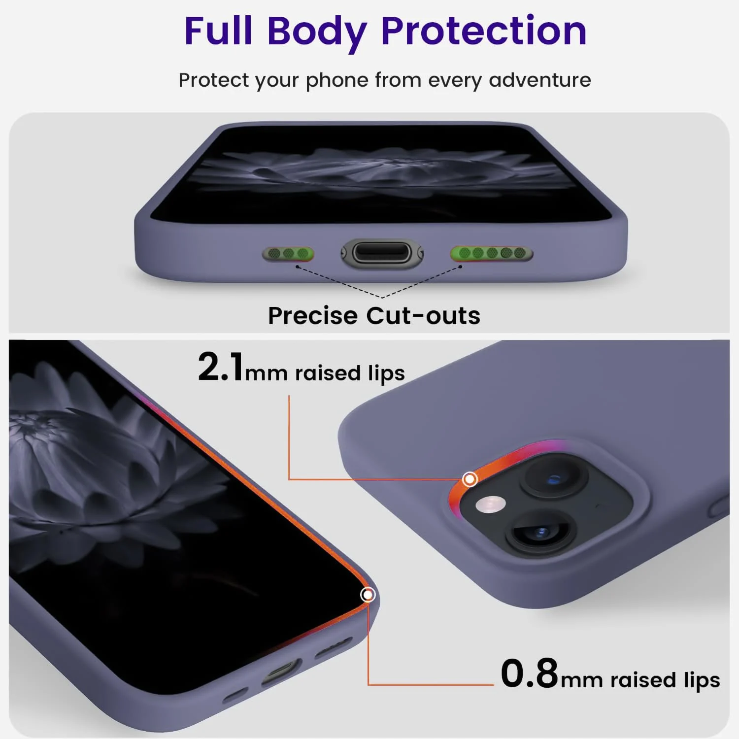"DL3 Mobilak Compatible with iPhone 15 Plus/iPhone 14 Plus Case 6.7"", Slim Liquid Silicone 3 Layers Soft Gel Rubber Cover Protective Phone Case with Anti-Scratch Microfiber Lining - Lavender Blue"