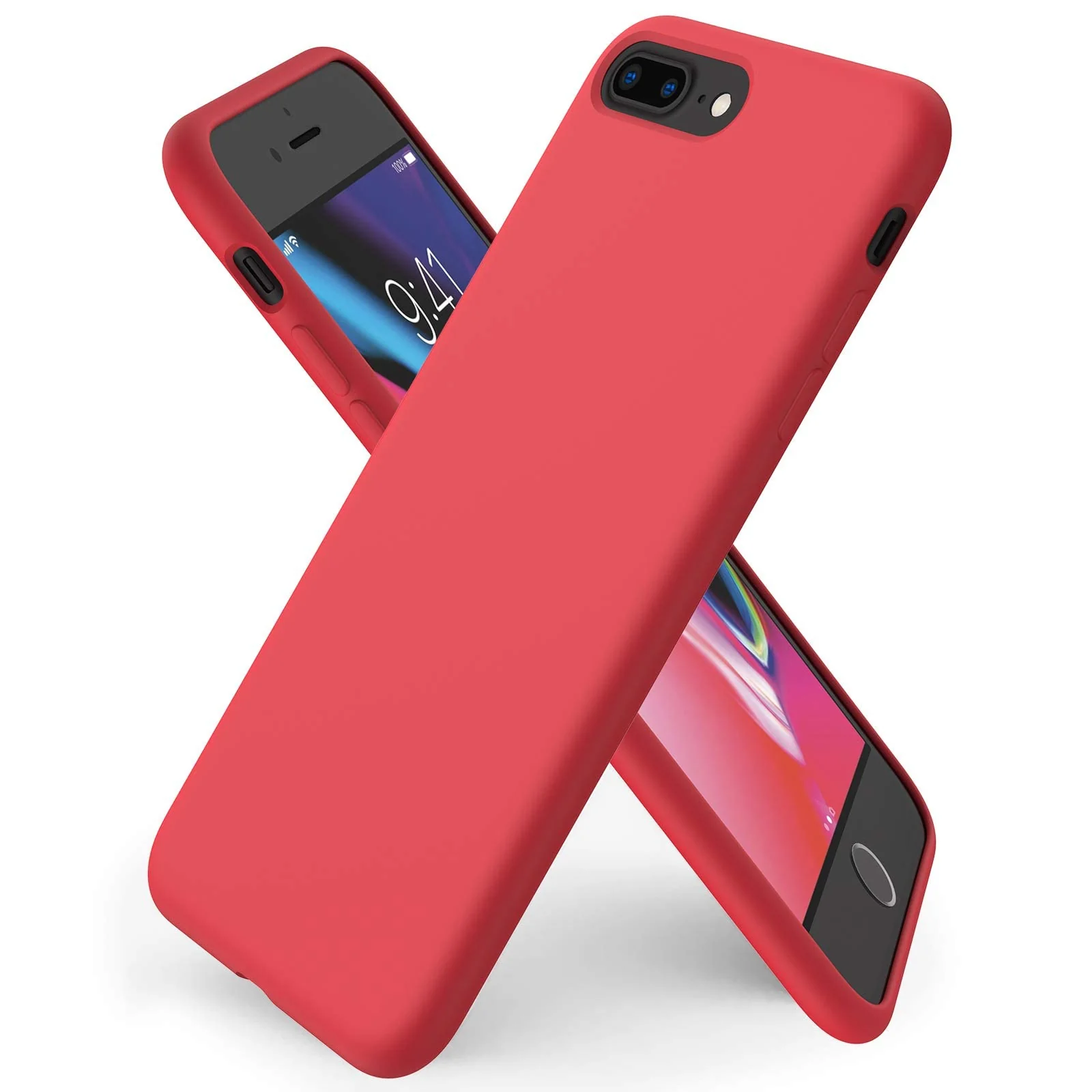 DL3 Mobilak Liquid Silicone Protective Case with Soft Microfiber Lining for iPhone 7 Plus / iPhone 8 Plus - Red