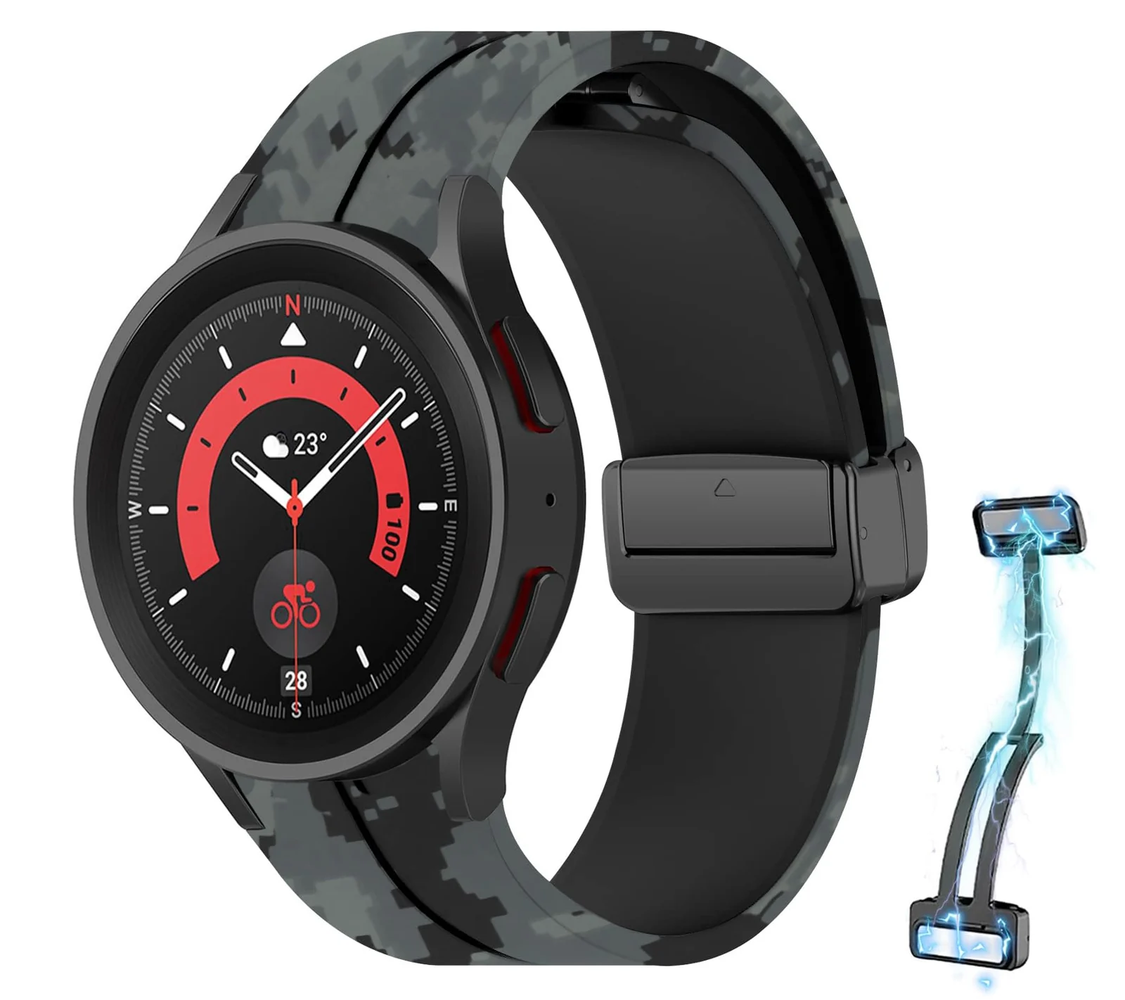 DL3 Mobilak Strap Silicone Magnetic Buckle 20MM For Samsung Gear Sport/Watch 6/5/4/5 Pro 45mm/S2 classic/active 2 40mm 44mm/Amazfit GTS 2/2e/GTS 3/3 Pro/GTS 4/GTS 2 Mini/3 Mini/4 Mini/Bip 3/Bip 3 Pro - Digital Green