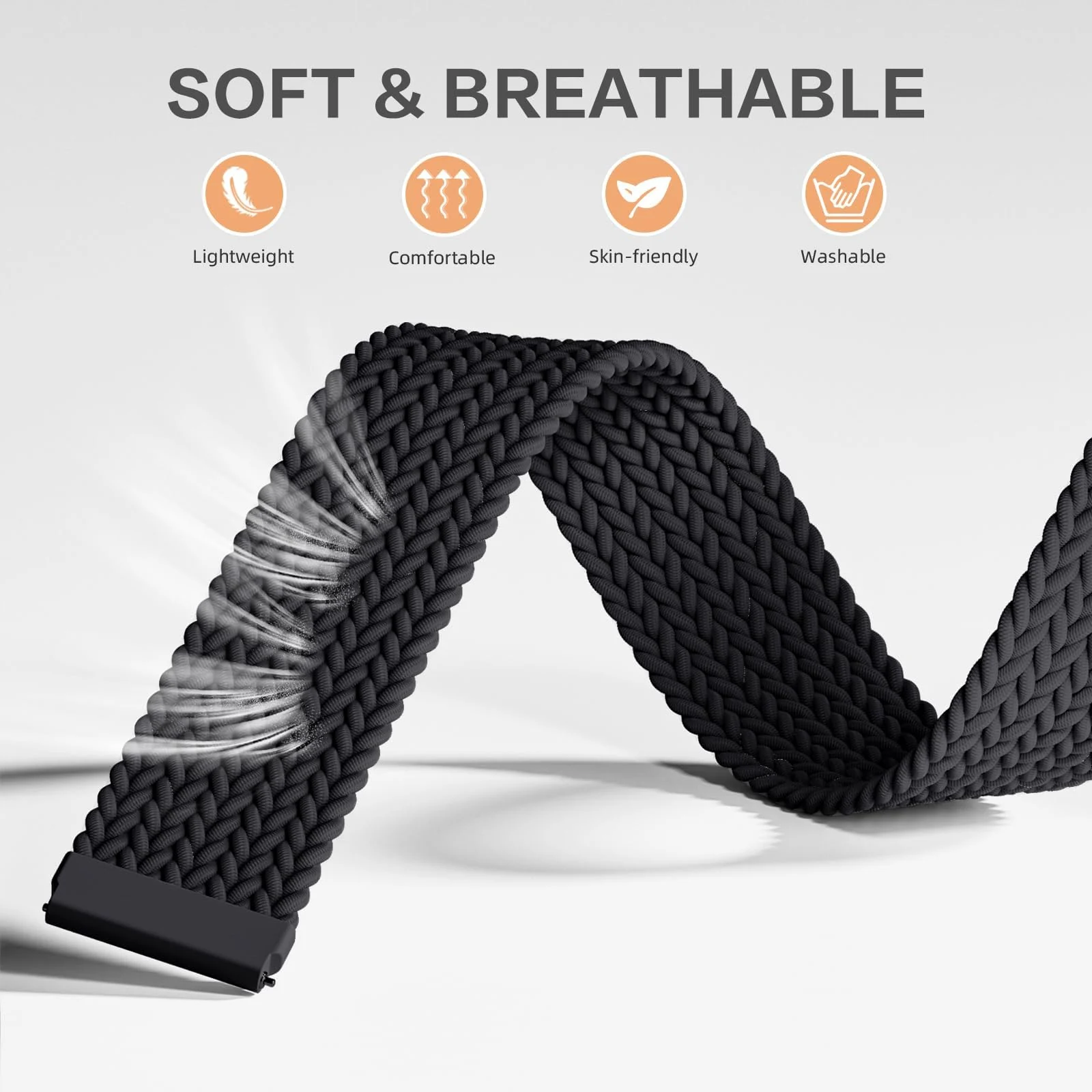 DL3 MOBILAK Band 20MM Nylon Braided Solo Loop Strap Compatible with Samsung Gear Sport/Watch 6/5/4 40mm 44mm/Watch 6 Classic 43mm 47mm/5 Pro 45mm/active 2 40mm 44mm (Medium) - Black
