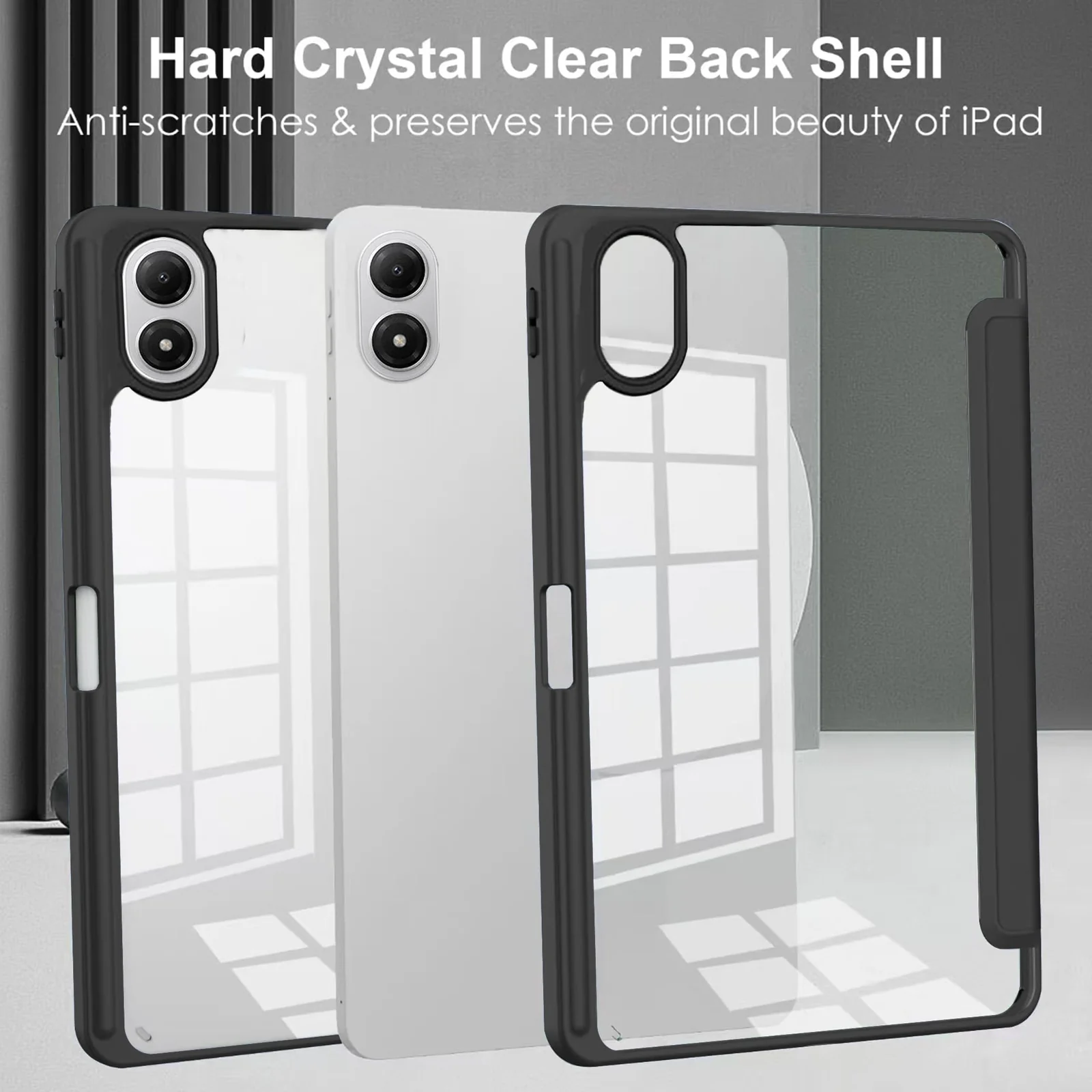 DL3 Mobilak Case for Huawei Matepad 12X 2024 / MatePad Air 12 inch 2024 with Built-in Pencil Holder, Clear Transparent PC Back, Shockproof Tri-Fold Stand Tablet Cover, Auto Wake/Sleep - Black
