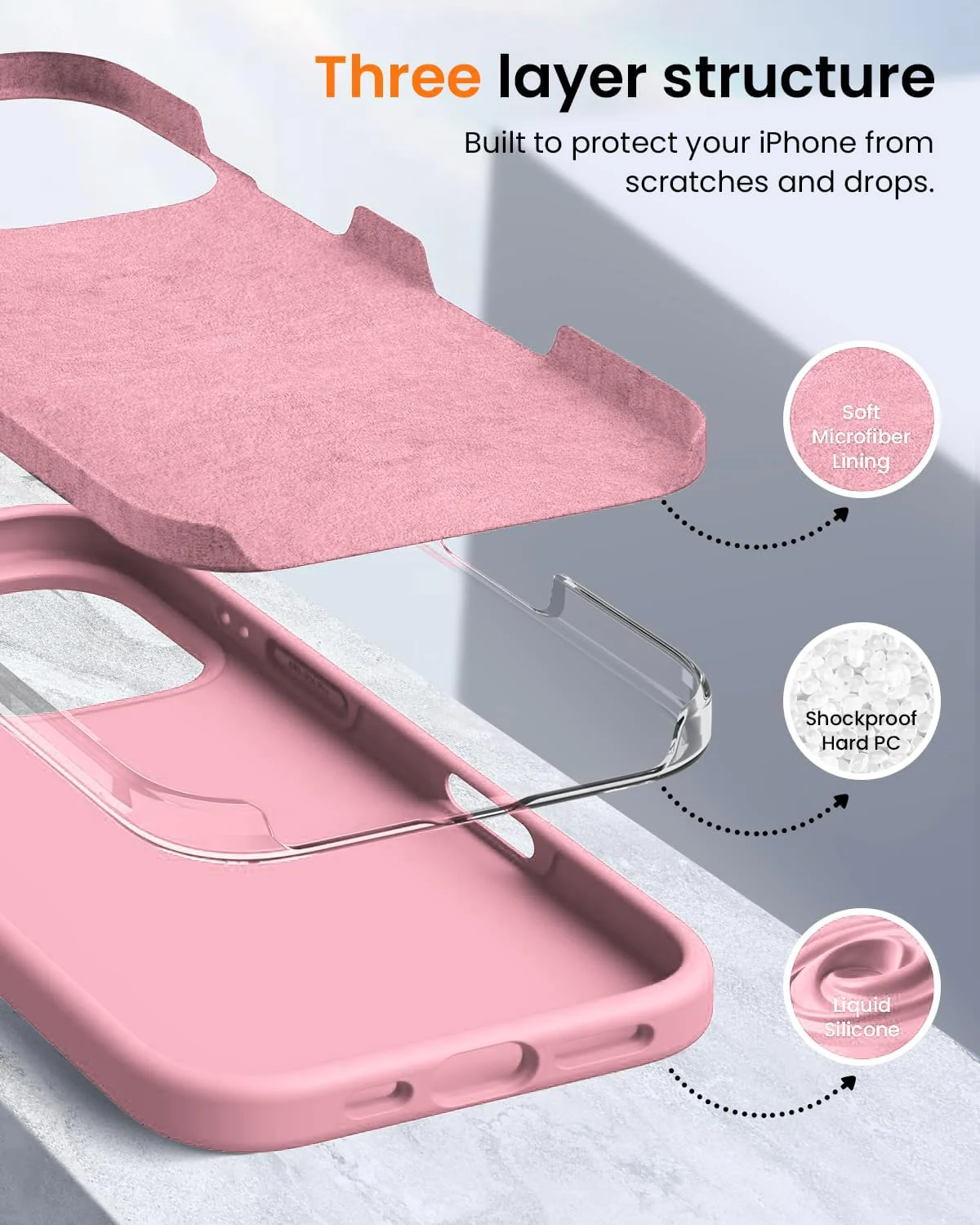 DL3 Mobilak Liquid Silicone Protective Case with Soft Microfiber Lining for iPhone 16 Pro Max - Pink