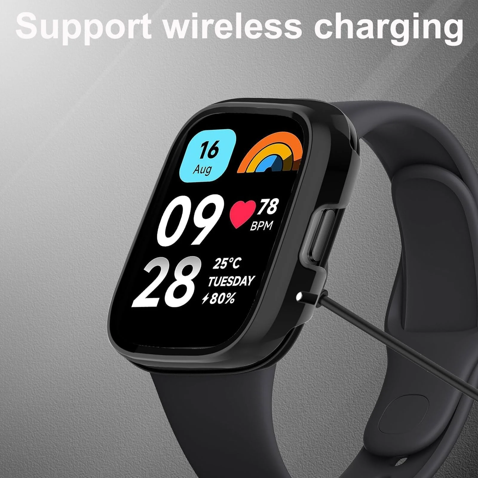DL3 Mobilak Case with Screen Protector for Xiaomi Redmi Watch 3 Active/Redmi Watch 3 Lite, Bumper Full Coverage Hard PC Overall Protective Cover, Built-in Tempered Glass High Sensitivity - Black