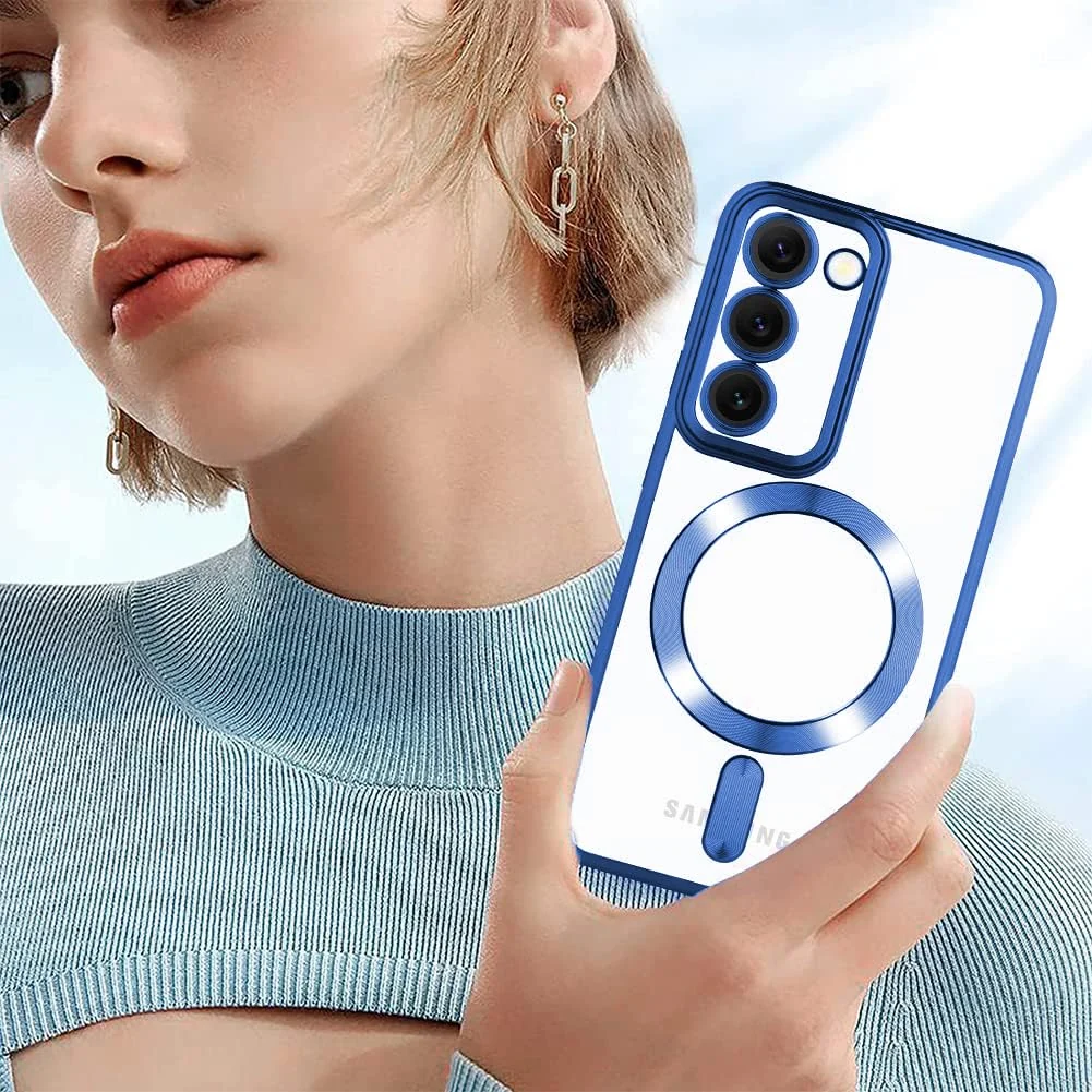 DL3 Mobilak Samsung Galaxy S20 FE 4G 5G 2020/2022 Case, [Full Camera Cover Protection] [Compatible with MagSafe] Magnetic Metallic Glossy Slim Clear Luxury Soft Shockproof Case - Blue