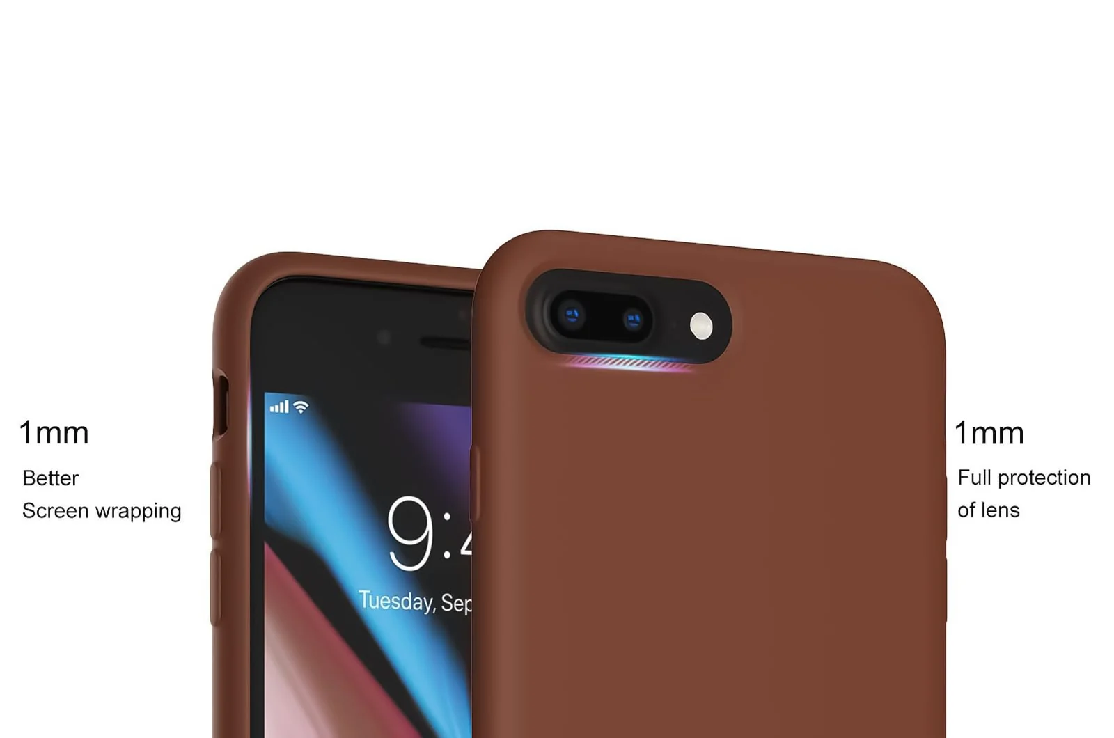 DL3 Mobilak Liquid Silicone Case for iPhone 7 Plus / iPhone 8 Plus, Shock-absorbing protection, Scratch-resistant surface, Soft microfiber lining - Brown
