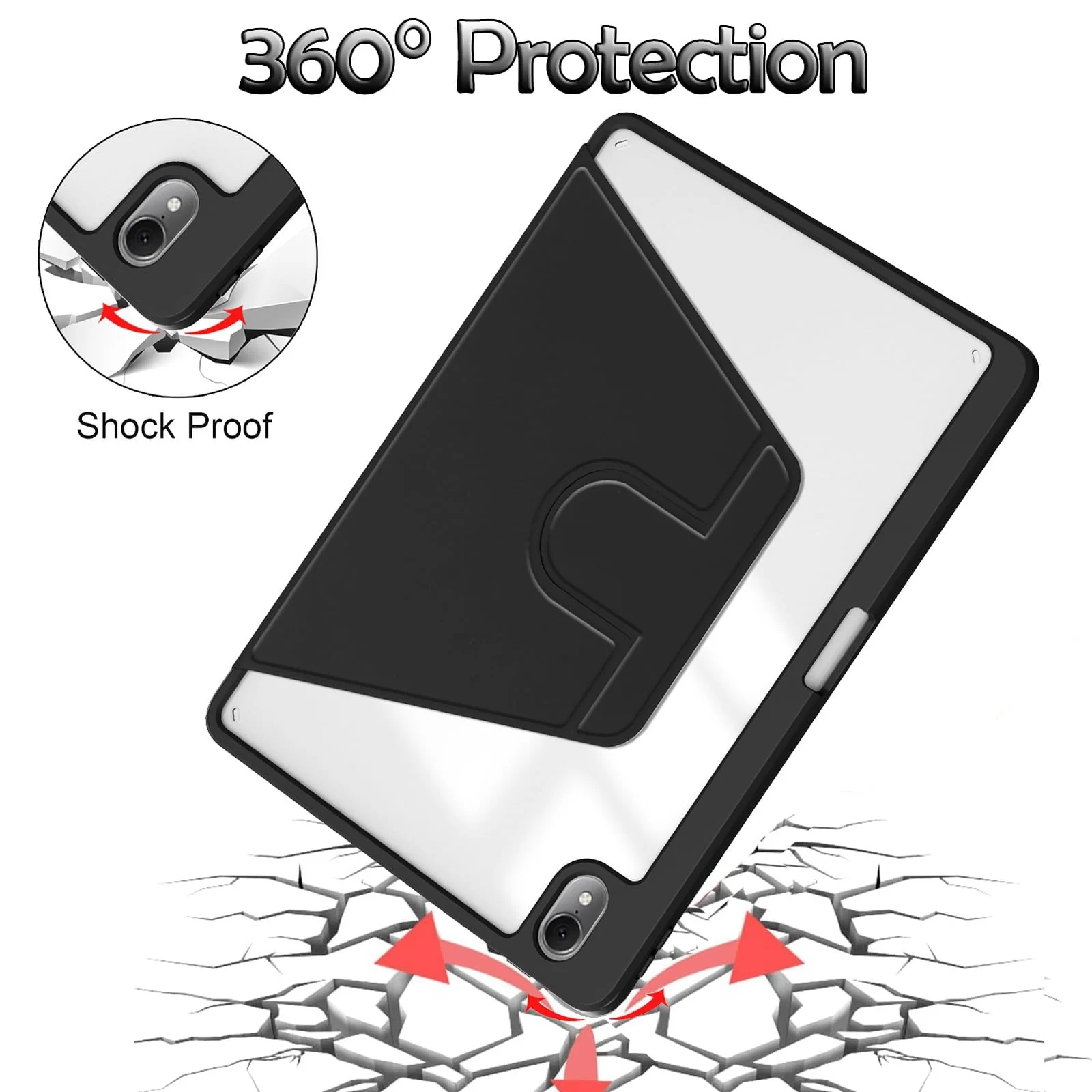 DL3 Mobilak Case for iPad (A16) 11th Generation 11 Inch 2025/10th Generation 10.9 Inch 2022, 360° Rotation Multi-angle Stand Slim Cover PU leather + Transparent Acrylic with Pen Holder Auto Wake/Sleep - Black