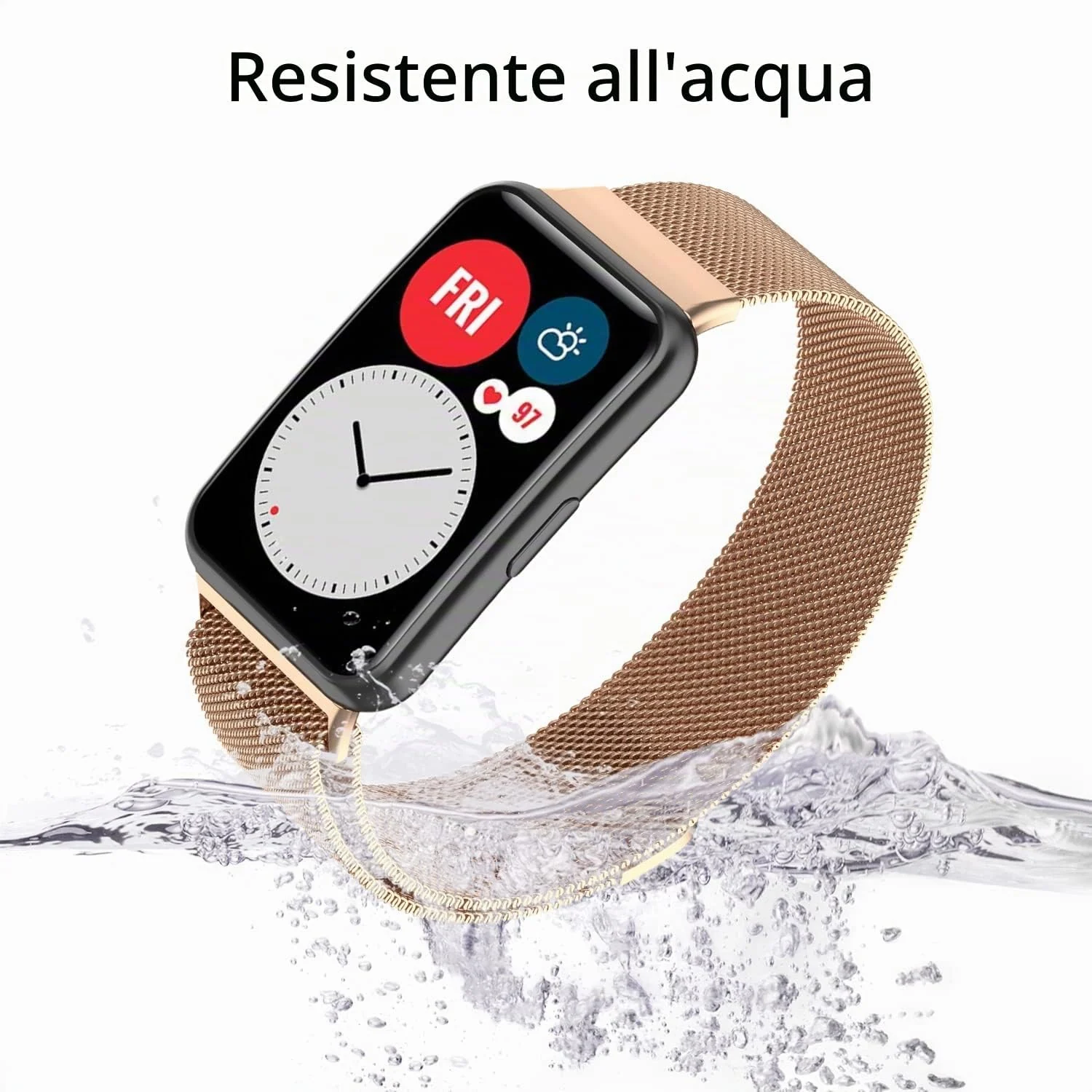 DL3 MOBILAK Milanese Magnetic Stainless-Steel Watch Strap for Huawei Watch Fit - Rose Gold
