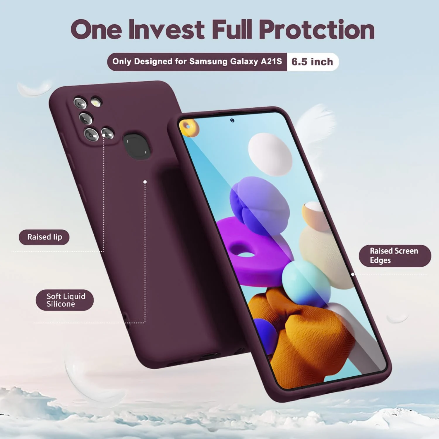 DL3 Mobilak Silicone Protective Case for Samsung Galaxy A21s, Shock-absorbing protection, Scratch-resistant surface, Soft microfiber lining - Wine Red