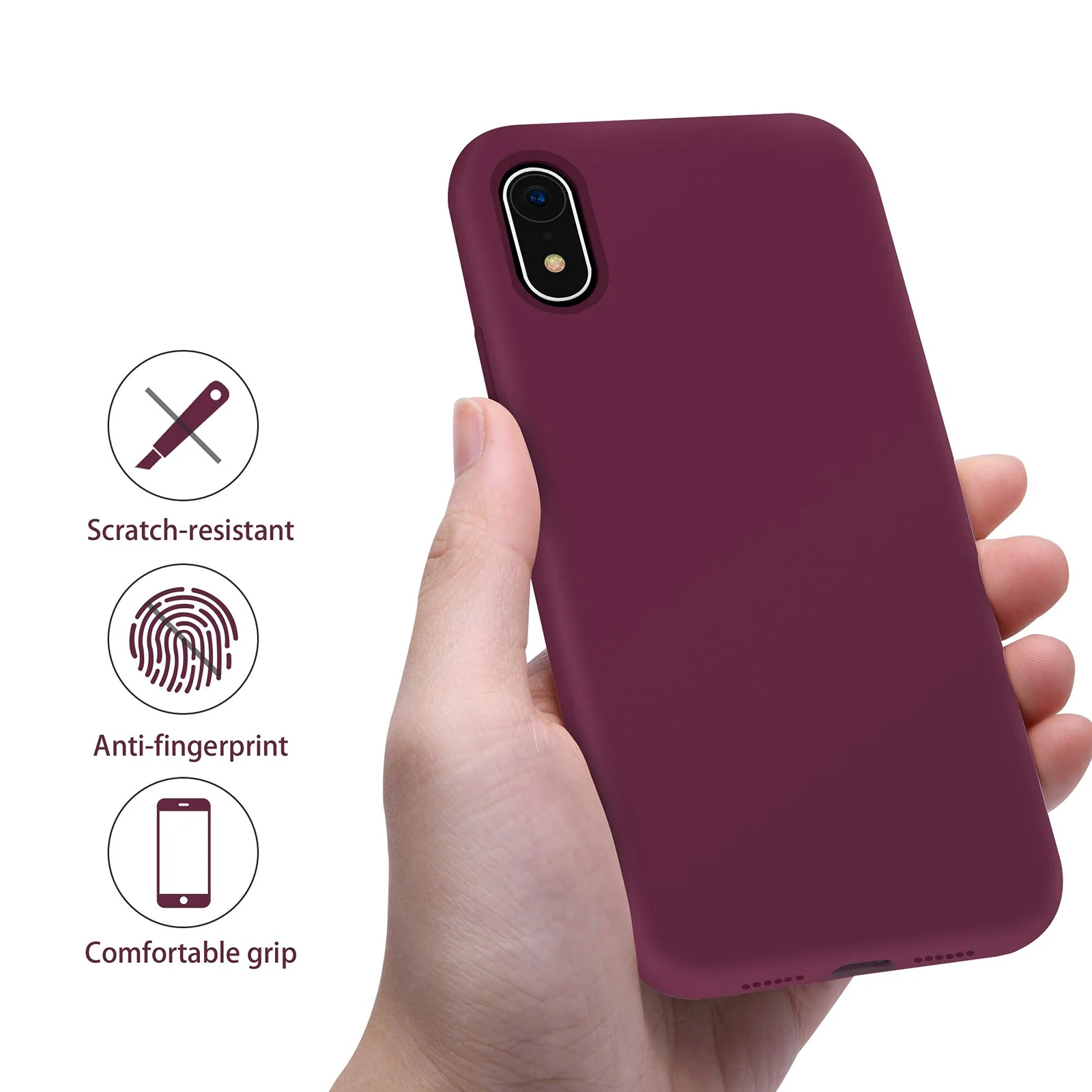 DL3 Mobilak Liquid Silicone Protective Case with Soft Microfiber Lining for iPhone XR - Wine Red