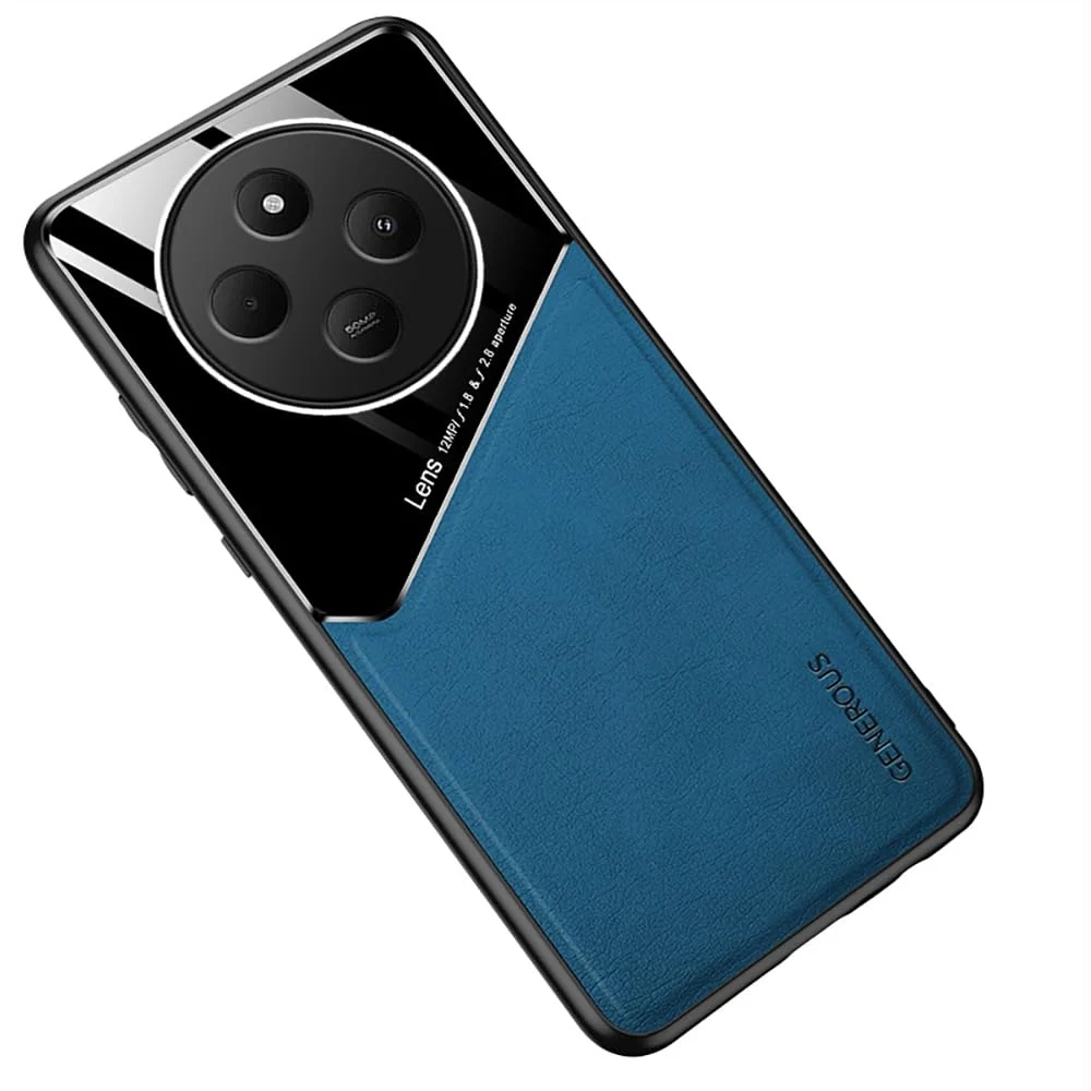 DL3 Mobilak Faux Leather and Plexiglass Protective Case with TPU Frame and Magnetic Car-Mount Support for Xiaomi Redmi 14C / Poco C75 - Blue