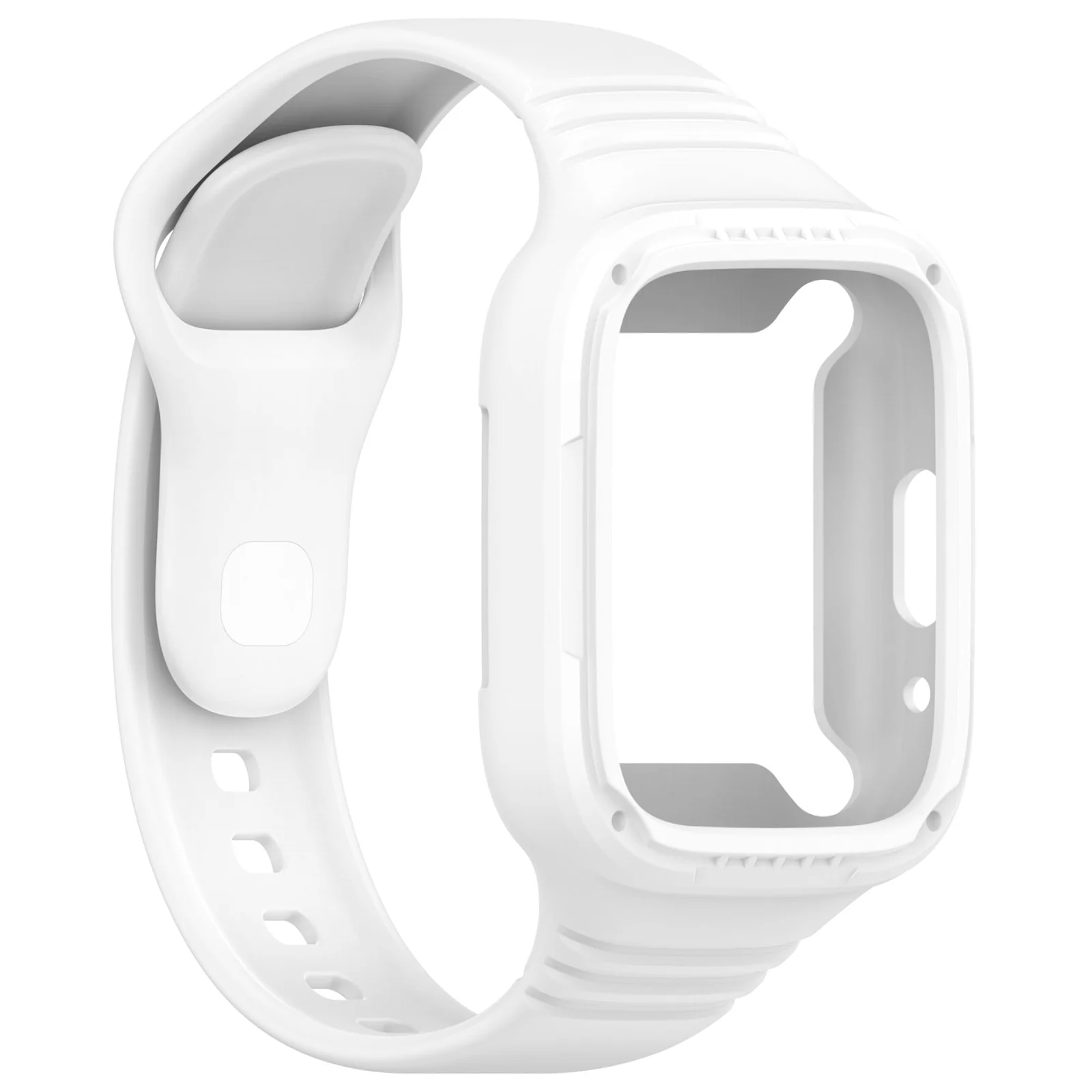 DL3 Mobilak Strap With Cover Compatible with Xiaomi Redmi Watch 3 Lite/Redmi Watch 3 Active, Silicone Sport Band Replacement Watchband with Bumper Case, Adjustable Wristband - White
