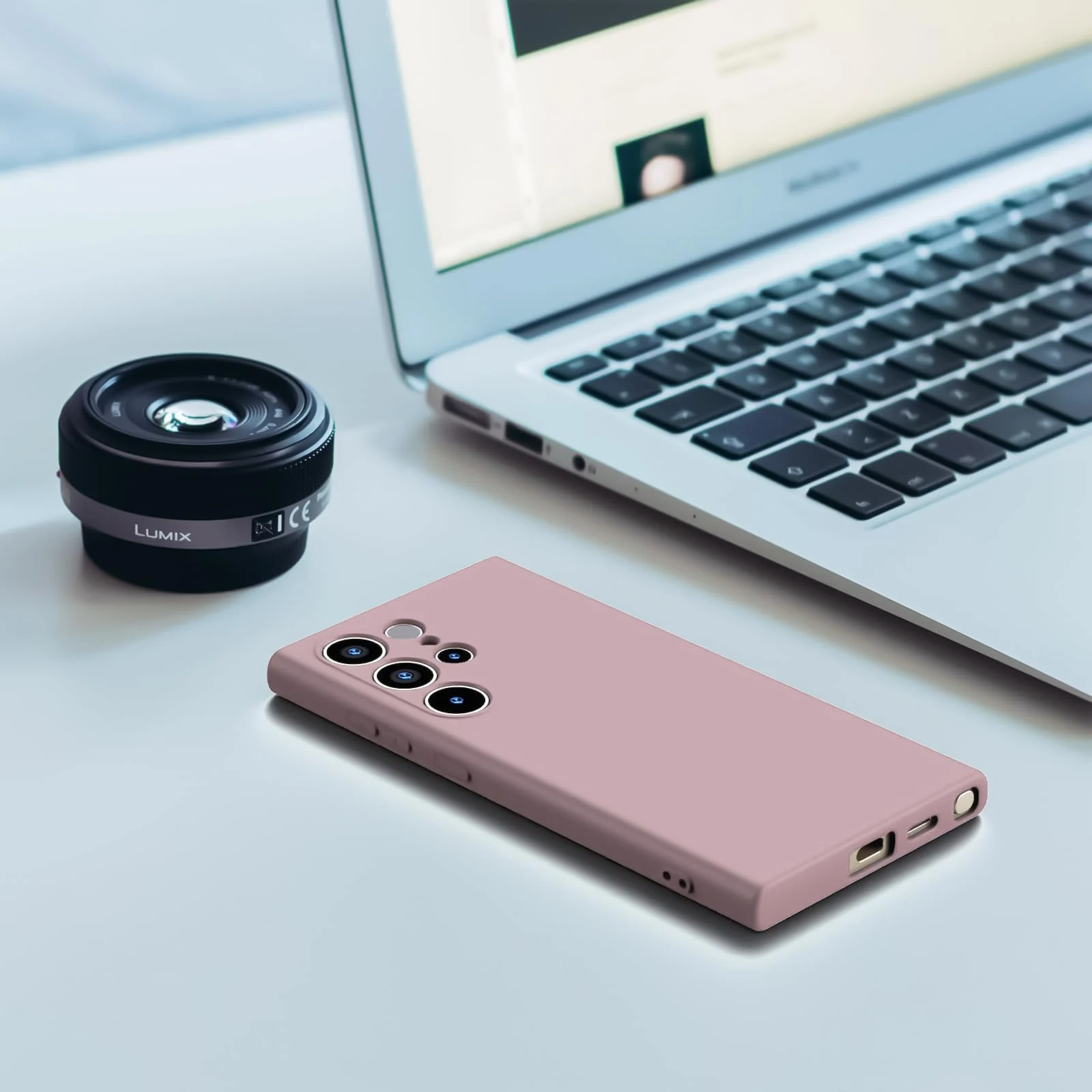 DL3 Mobilak Liquid Silicone Protective Case with Soft Microfiber Lining with Full Camera Protection for Samsung Galaxy S23 Ultra - Cashmere