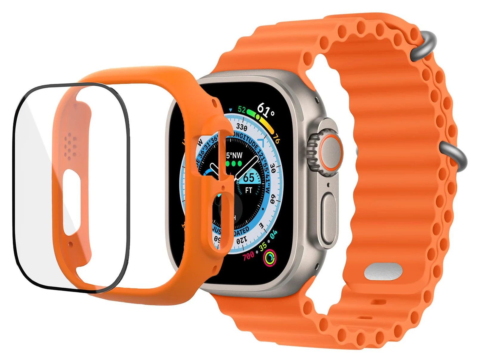 Dl3 Mobilak Ocean Band Compatible with Apple Watch Series 8 Series 7 (45MM), Adjustable Silicone Sport Loop Ocean Strap Men Women Strap With Protective Cover Screen Shockproof (Yellow)