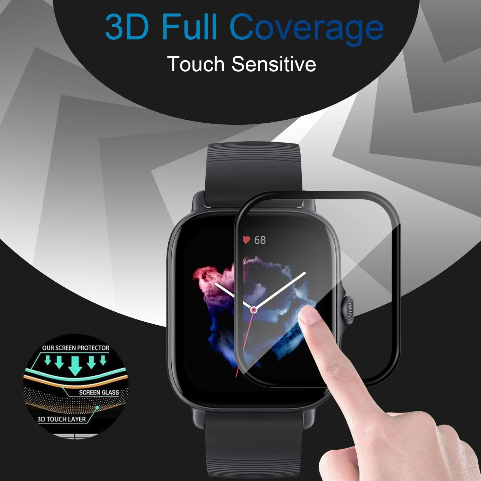 DL3 Mobilak Screen Protector For Amazfit GTS 4 / Amazfit GTS 3, 3D Curved Soft Edge Protective Film [Anti-Scratch] [Bubble Free] [Ultra Shatterproof] [High Sensitive] (Not Glass) - Black