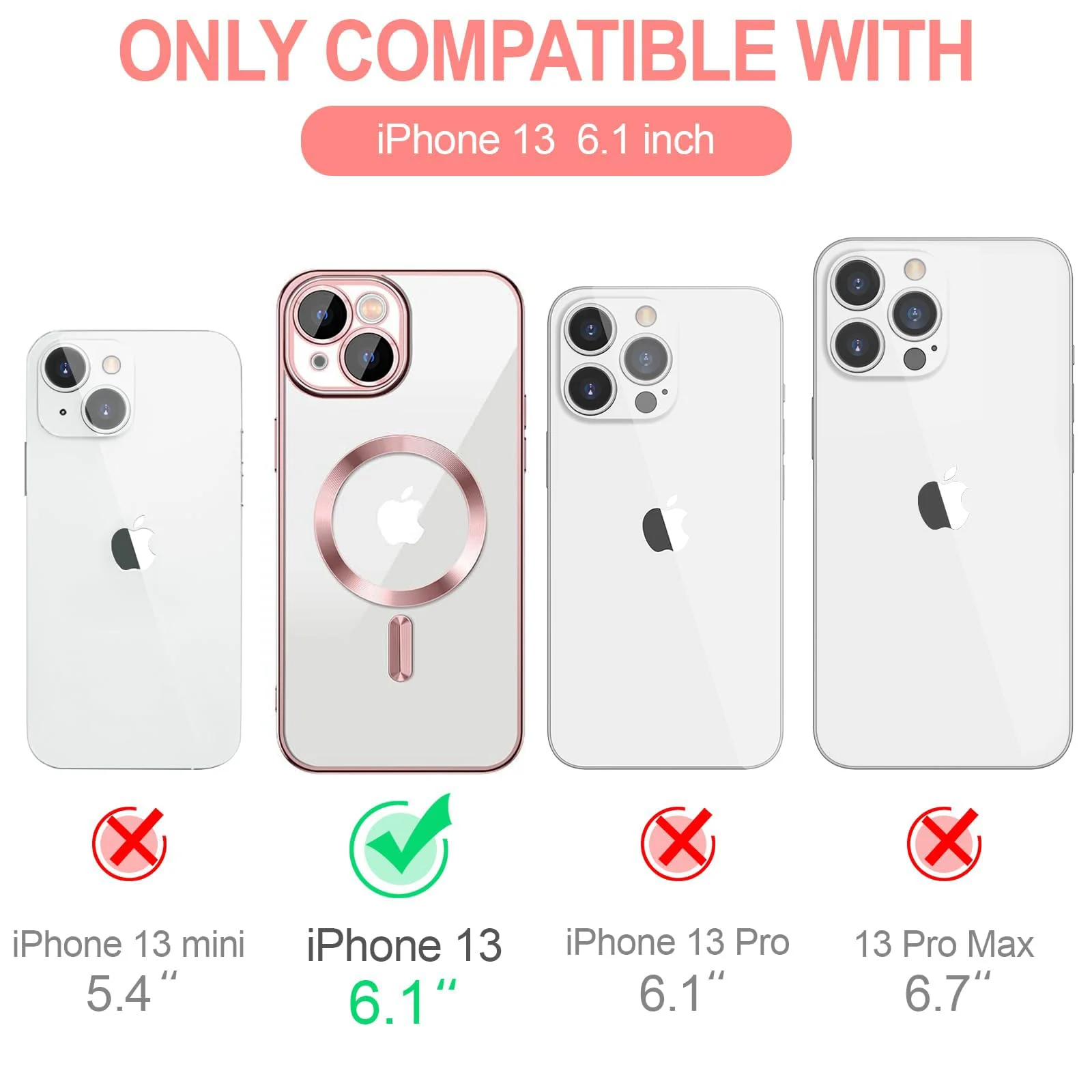 DL3 Mobilak Clear MagSafe-Compatible TPU Case and Camera Lens Protector for iPhone 13 (6.1 Inch) - Rose Gold