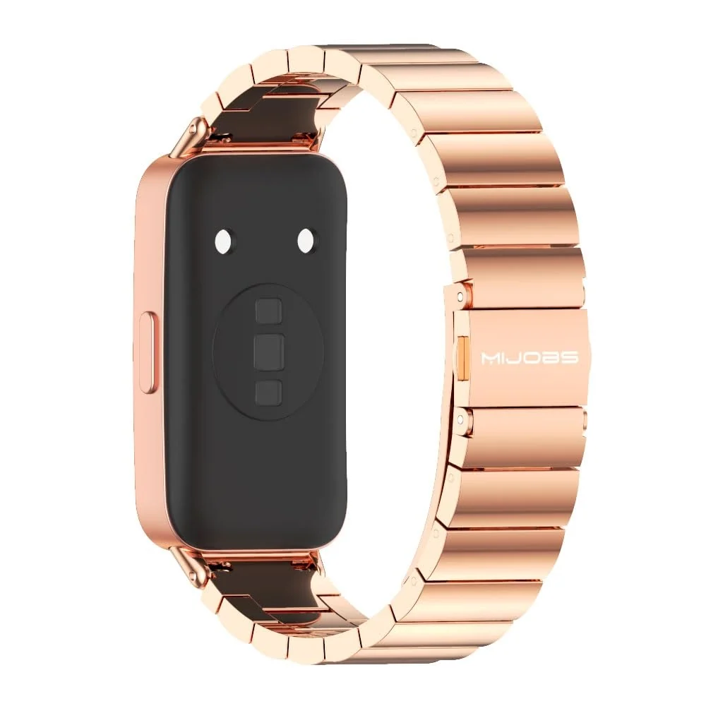 DL3 Mobilak Metal Strap Compatible with HUAWEI Band 10 / HUAWEI Band 9 / HUAWEI Band 8, Stainless Steel Replacement Band with Folding Clasp, Adjustable Replacement Bracelet Wristband - A.Rose Gold